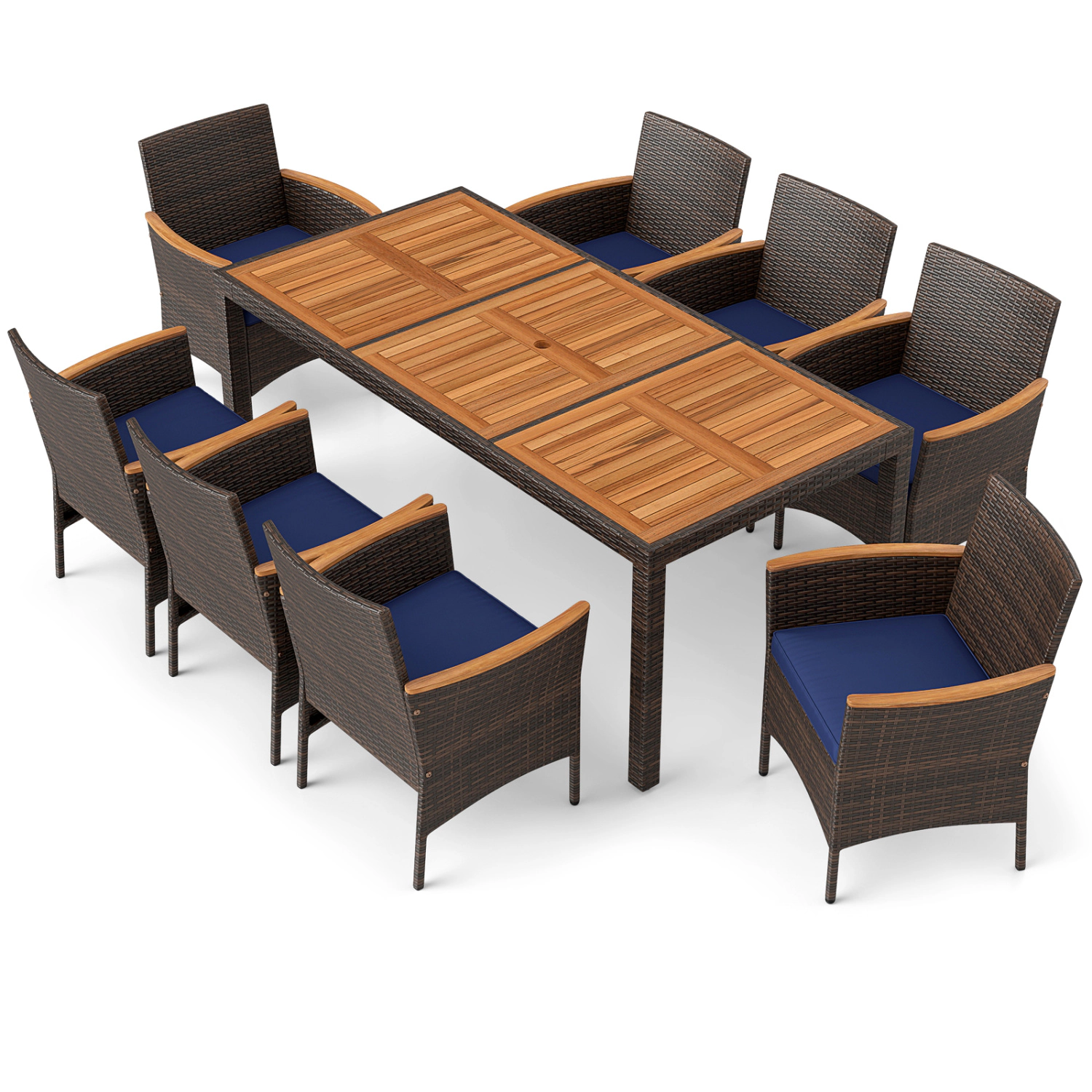 LJG 9 Piece Outdoor Dining Set with Acacia Wood Table Top