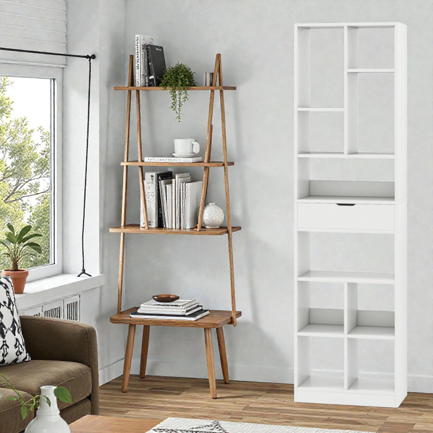 Hivvago 7-Layer Vertical Storage Rack with Drawer for Living Room or Office