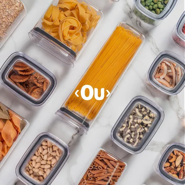 OU Airtight Food Storage Container 8pc, BPA Free Clear Plastic Containers w/ Leak Proof Lid, Stackable Pantry Organizer