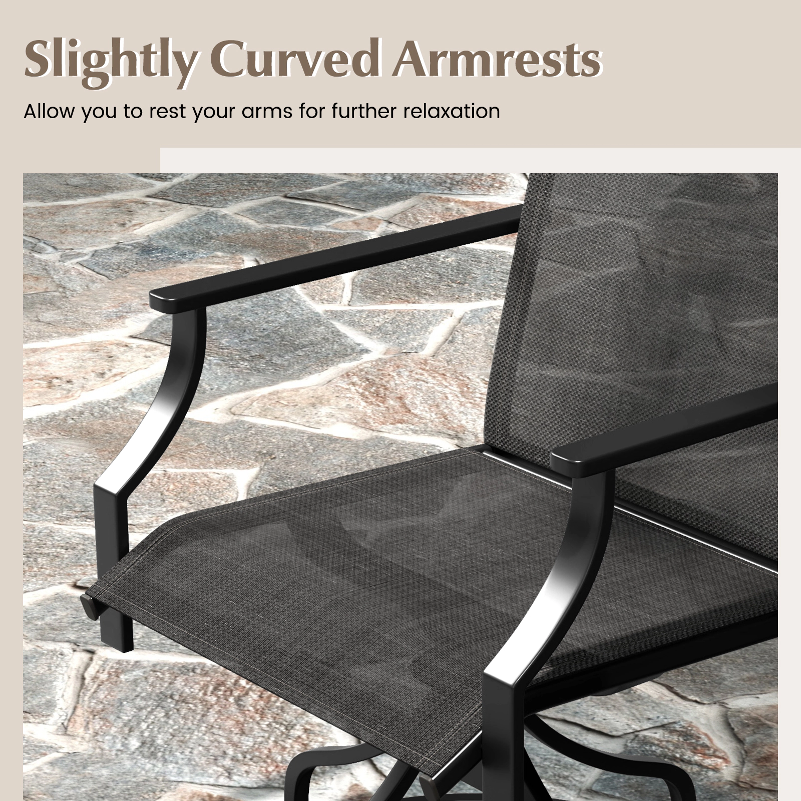 SUGIFT Gray Swivel Heavy Duty Metal Frame and Armrests Set of 2 Patio Dining Chairs