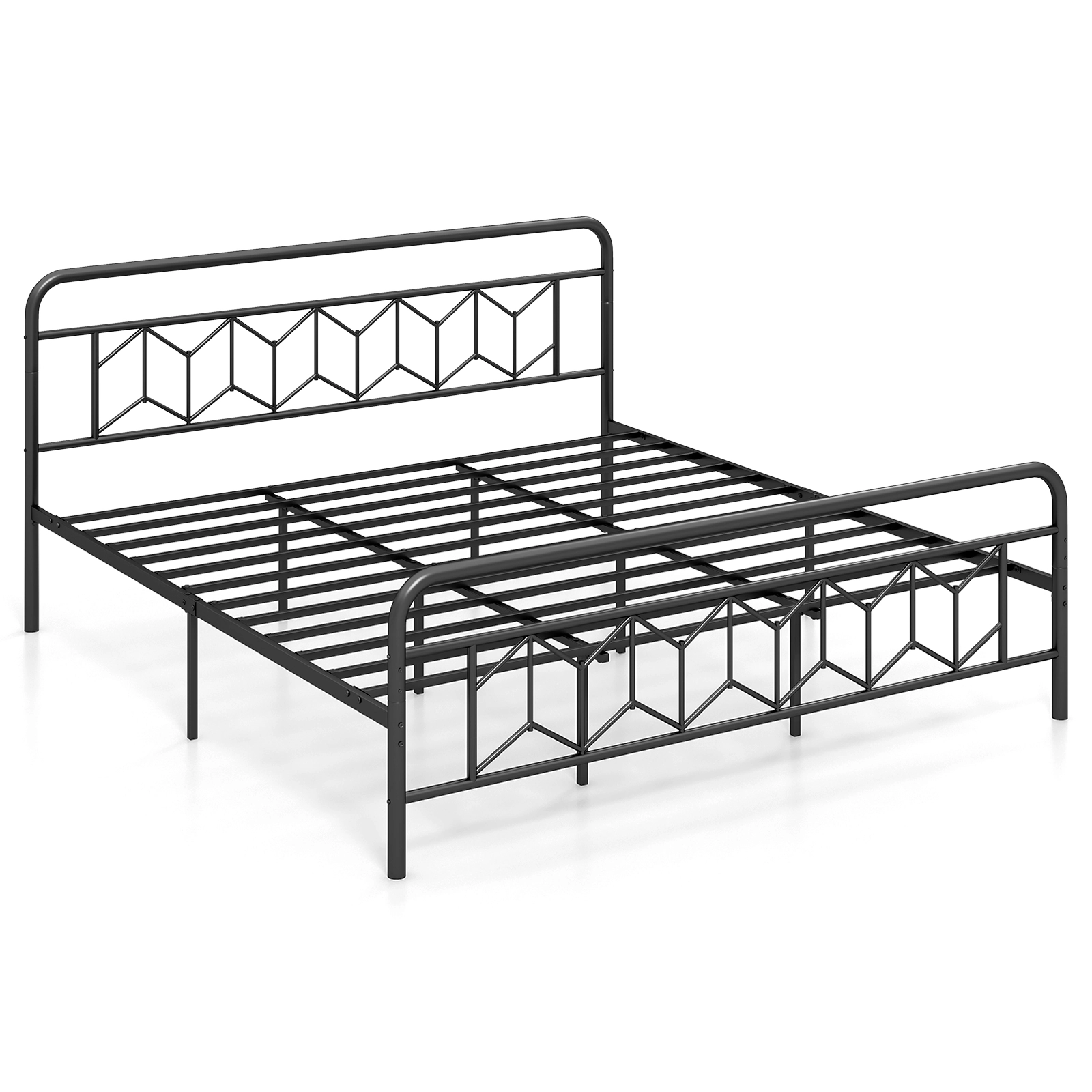 LJG Platform Bed with High Headboard and Snap Lock Metal Slats