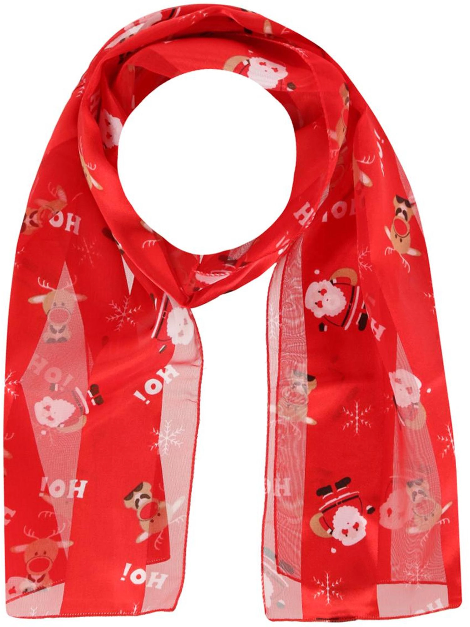 CTM Women's Holiday Santa and Reindeer Lightweight Satin Scarf