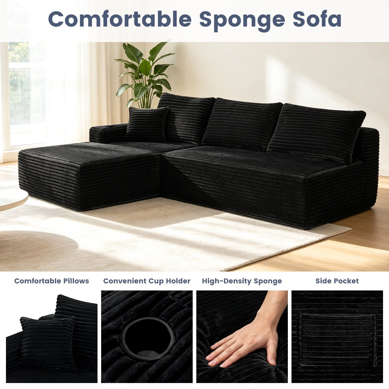 GBruno 3-Seat L-Shaped Sectional Sofa With Chaise
