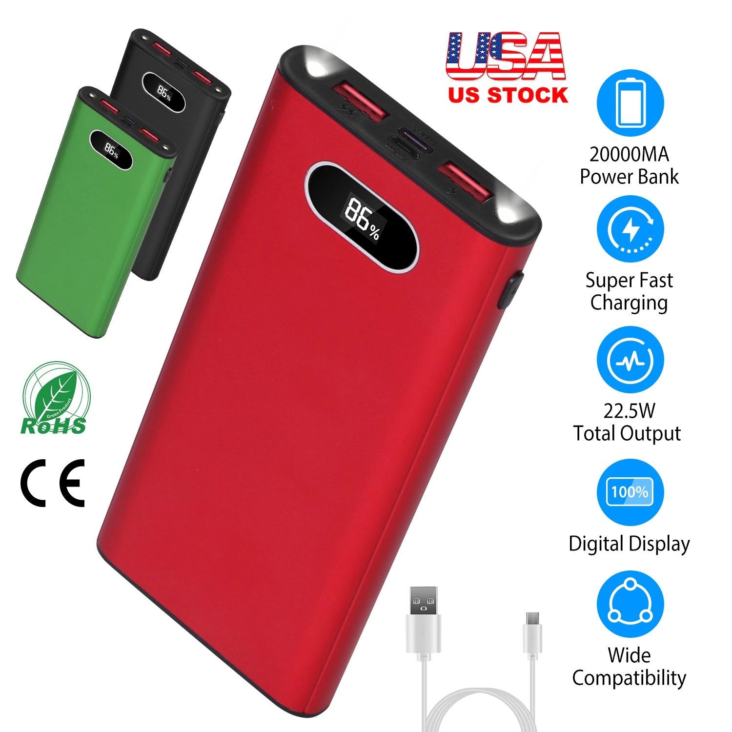 GBruno 20000mAh Fast Charging Power Bank With Display