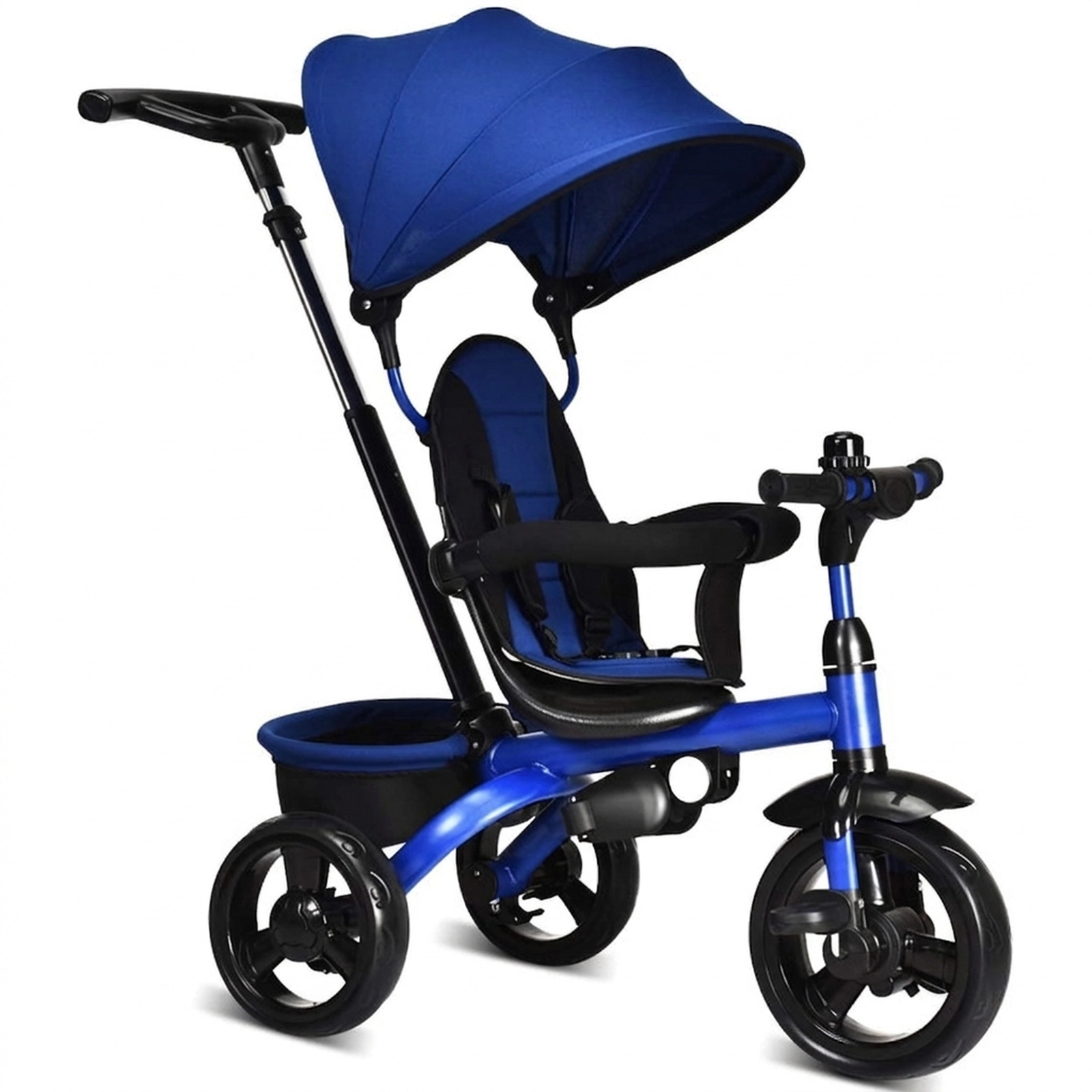 SUGIFT Toddler Blue 4-in-1 Tricycle with Adjustable Push Handle and Sun Canopy 41-in W 39-in H 50-lb Seat Capacity