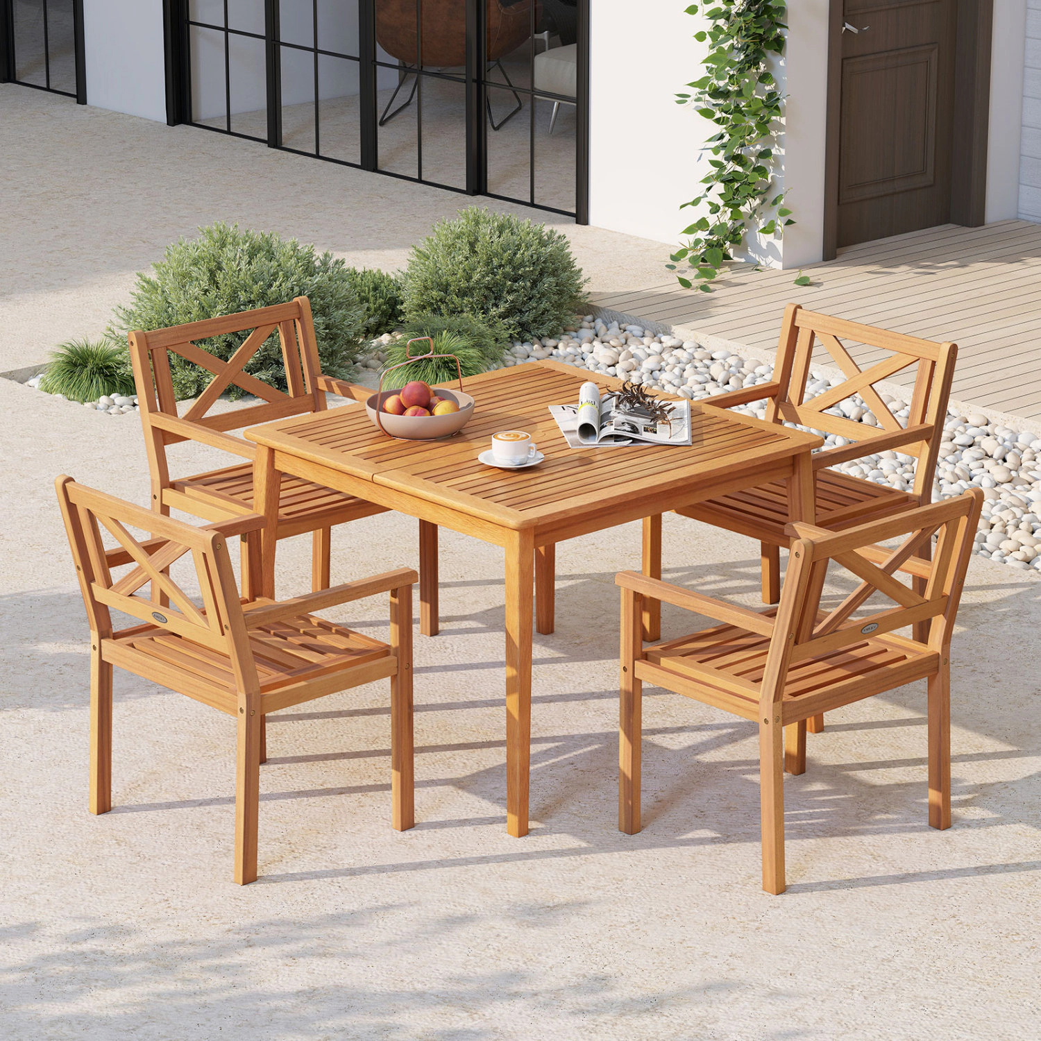 LJG Outdoor Garden Acacia Wood Patio Dining Chairs for Porch