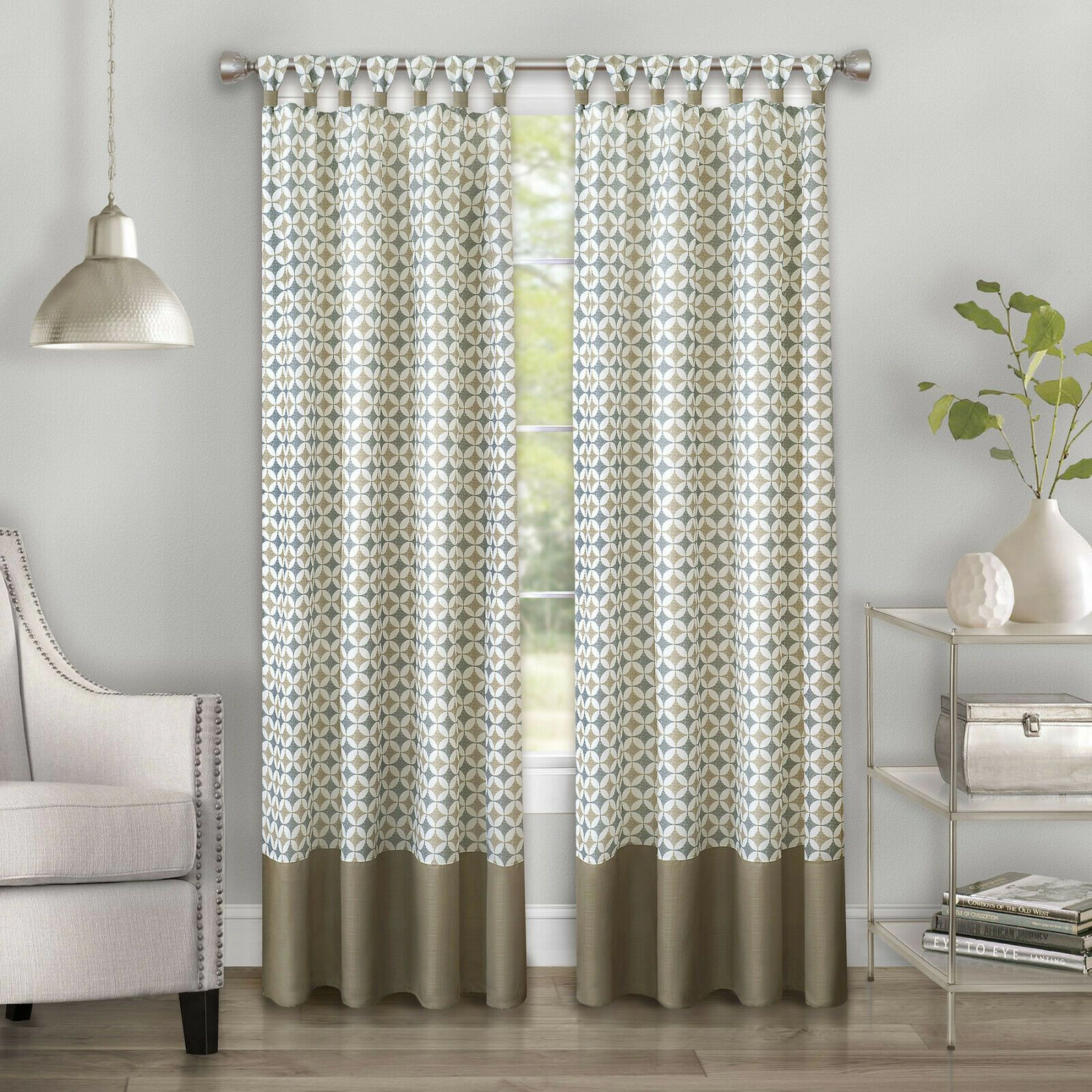 Kate Aurora 2 Piece Modern Chic Geometric Tab Top Window Curtain Panels