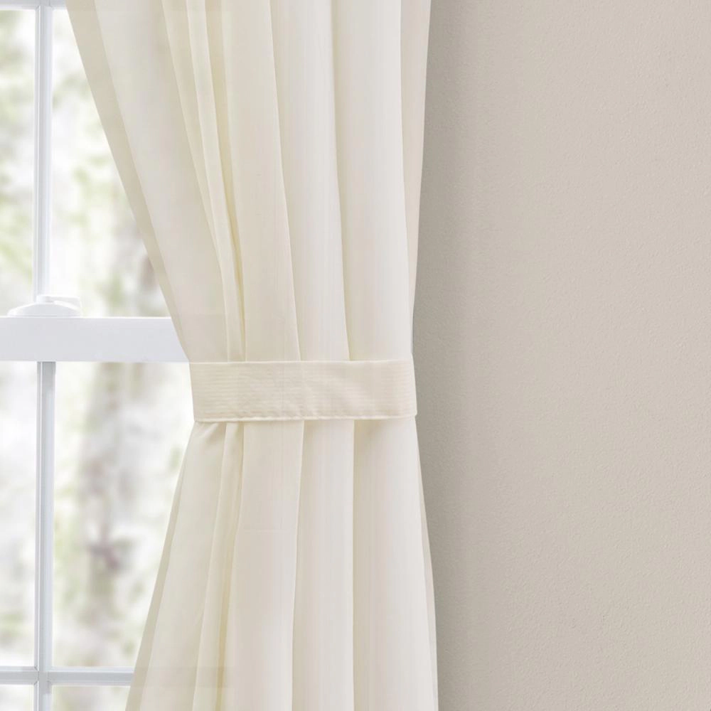 Ellis Curtain Cotton Voile 1.5" Rod Packet Tailored Curtain Panel Pair for Windows 80" x 96" Natural