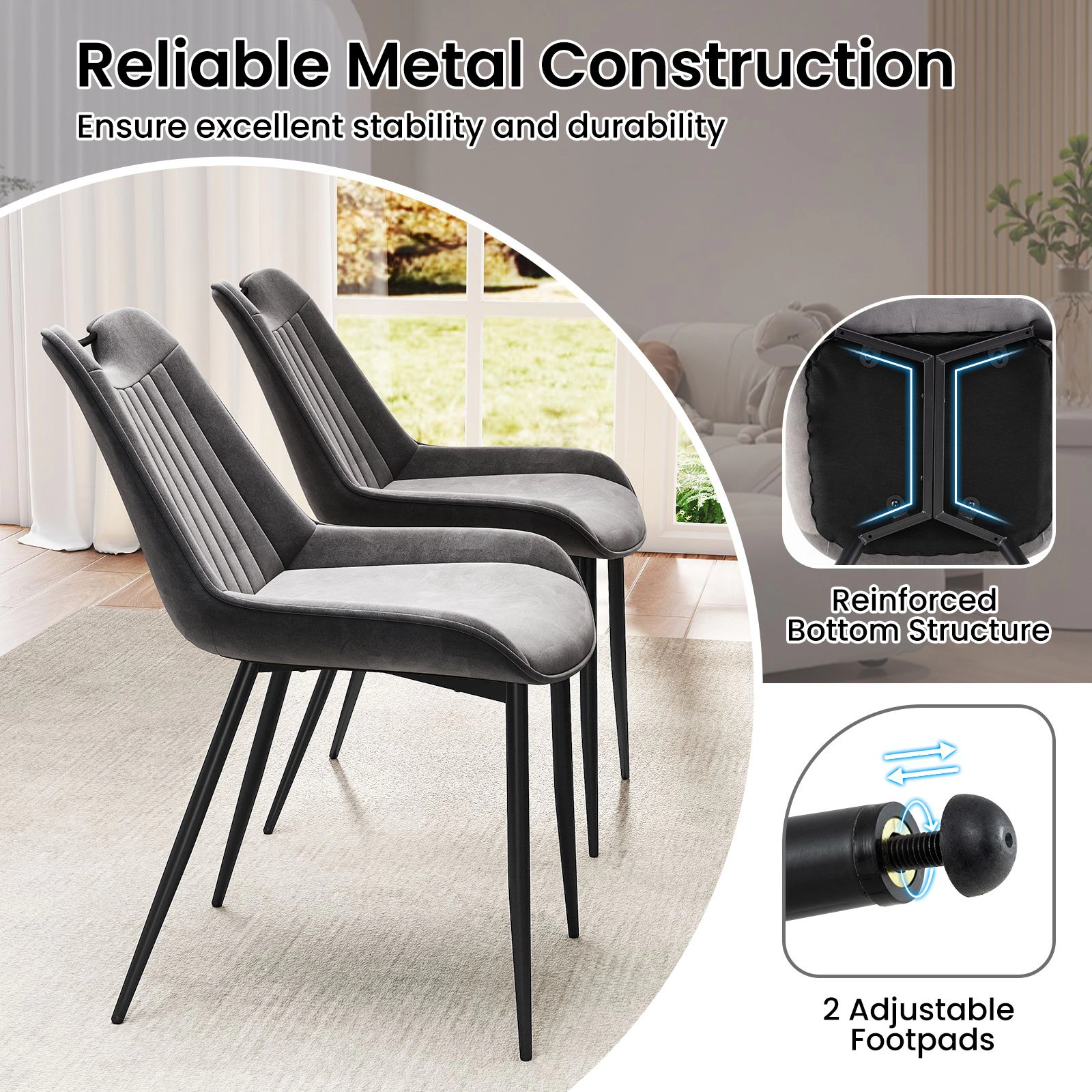 SlickBlue Unisex Set of 4 Faux Leather Dining Chairs with Metal Legs