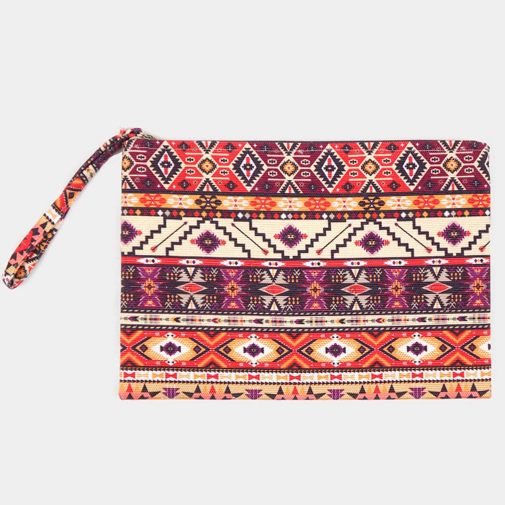FASHNZFAB Aztec Pattern Pouch Clutch Bag 10" x 7"