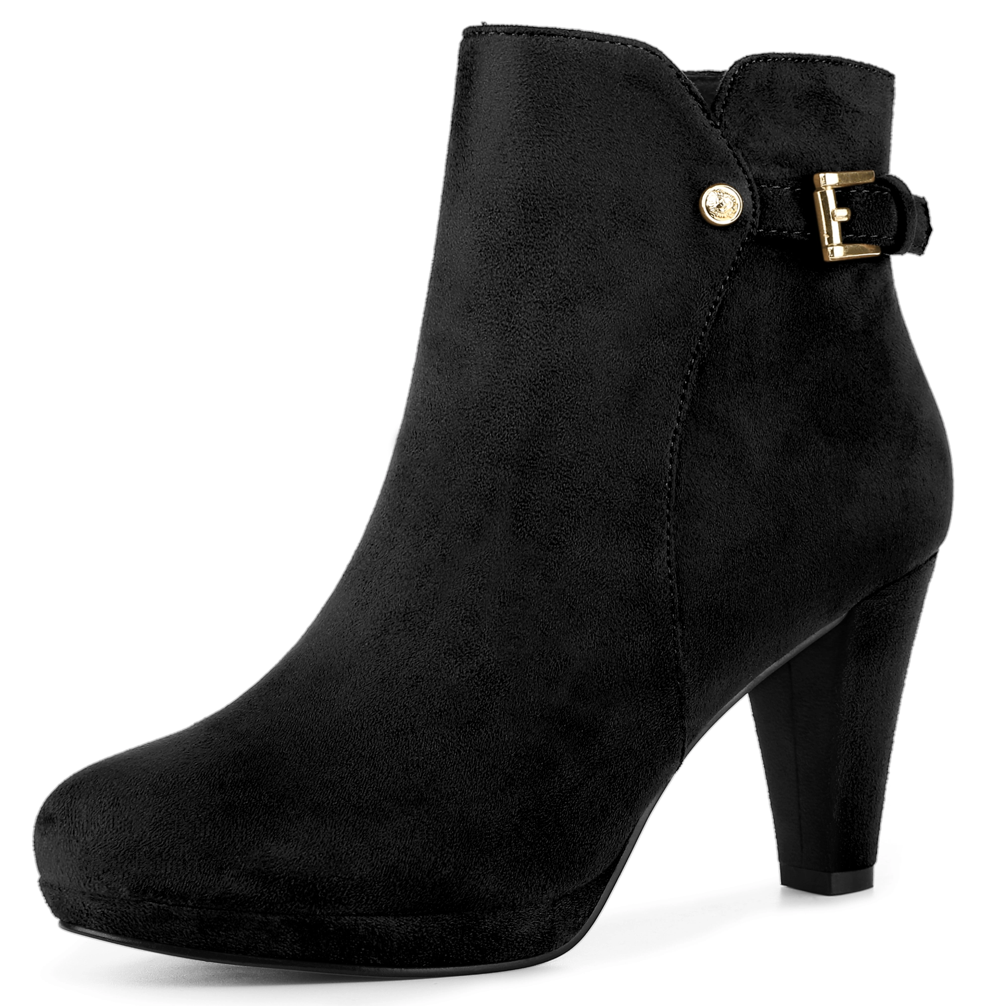 BLISSFUL STEP Women's Low Platform Side Zip Buckle Chunky Heel Ankle Booties