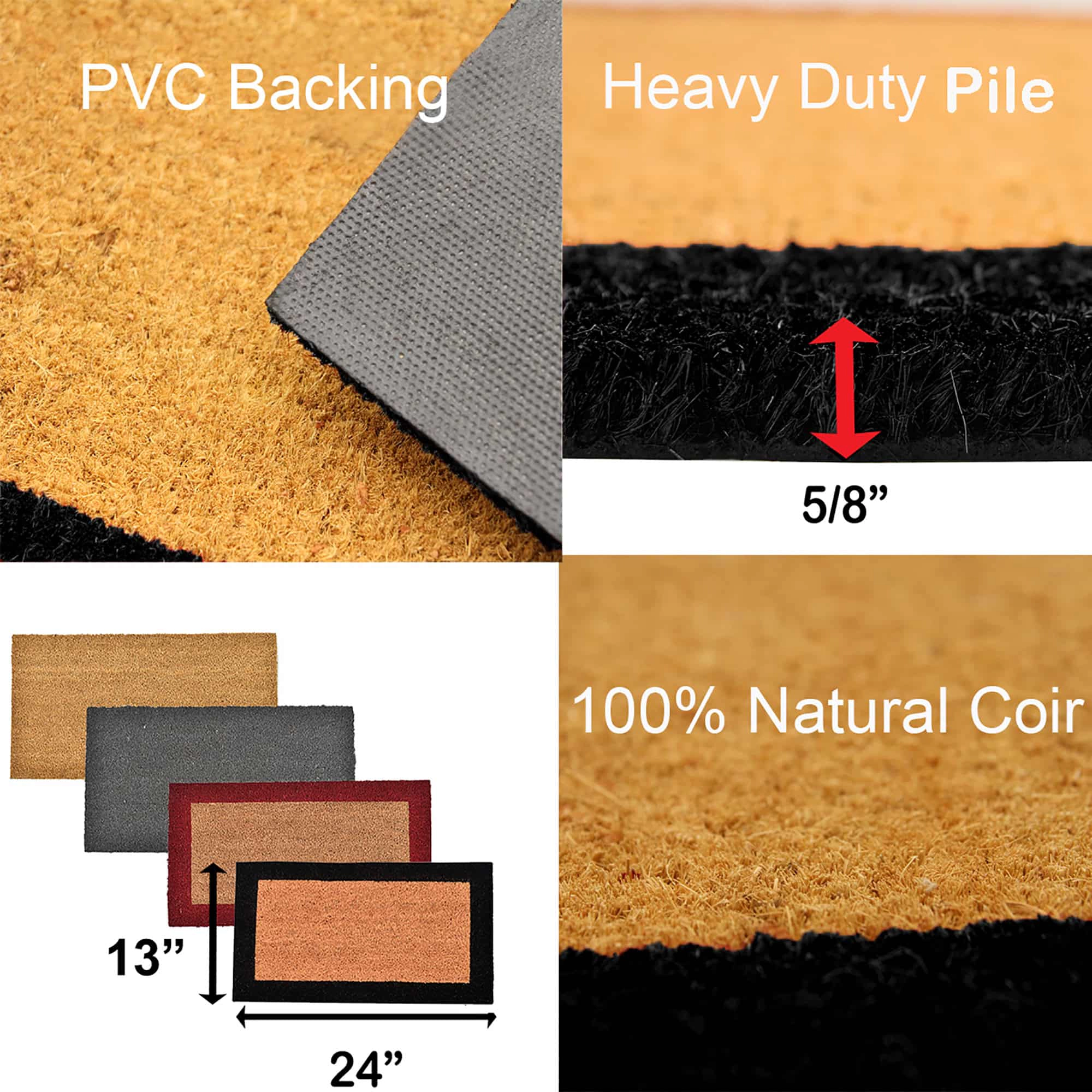 Evideco French Home Goods Natural with Black Border Black Border Coir Doormat 24 x 13 Inches