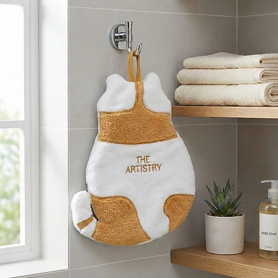 Alilang Women Soft Absorbent Hanging Hand Towel with Cat Shape Reusable Cleaning Cloth