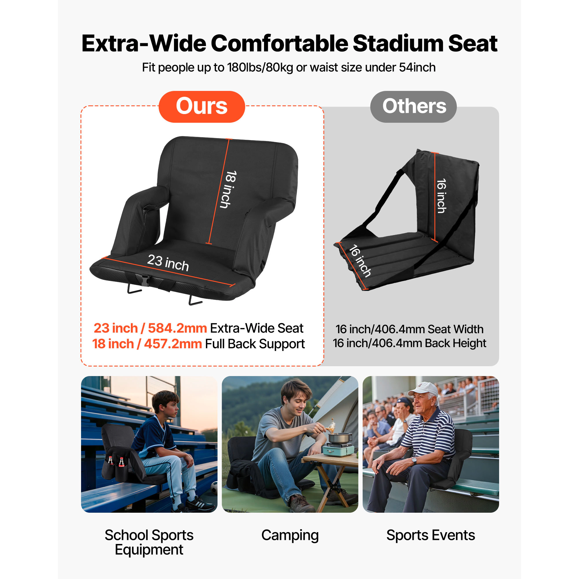 HONGGE Stadium Seat, 6 Adjustable Angle Bleacher Chair, Cushion Stadium Seat with Back Support and Armrest