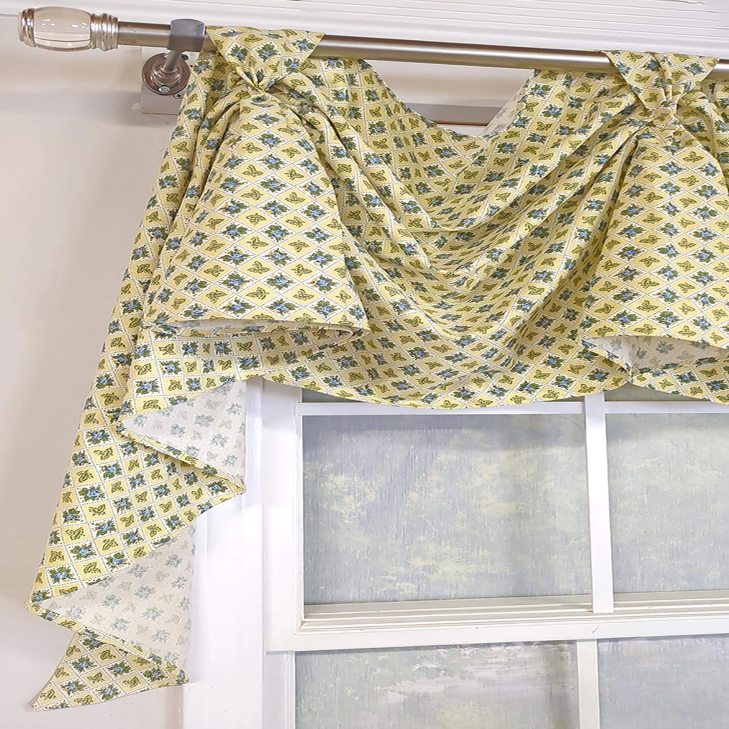 RLF Home Little Treasure 3-S Victory 100% Cotton Tab Top Swag Window Curtain 54" x 25" Yellow