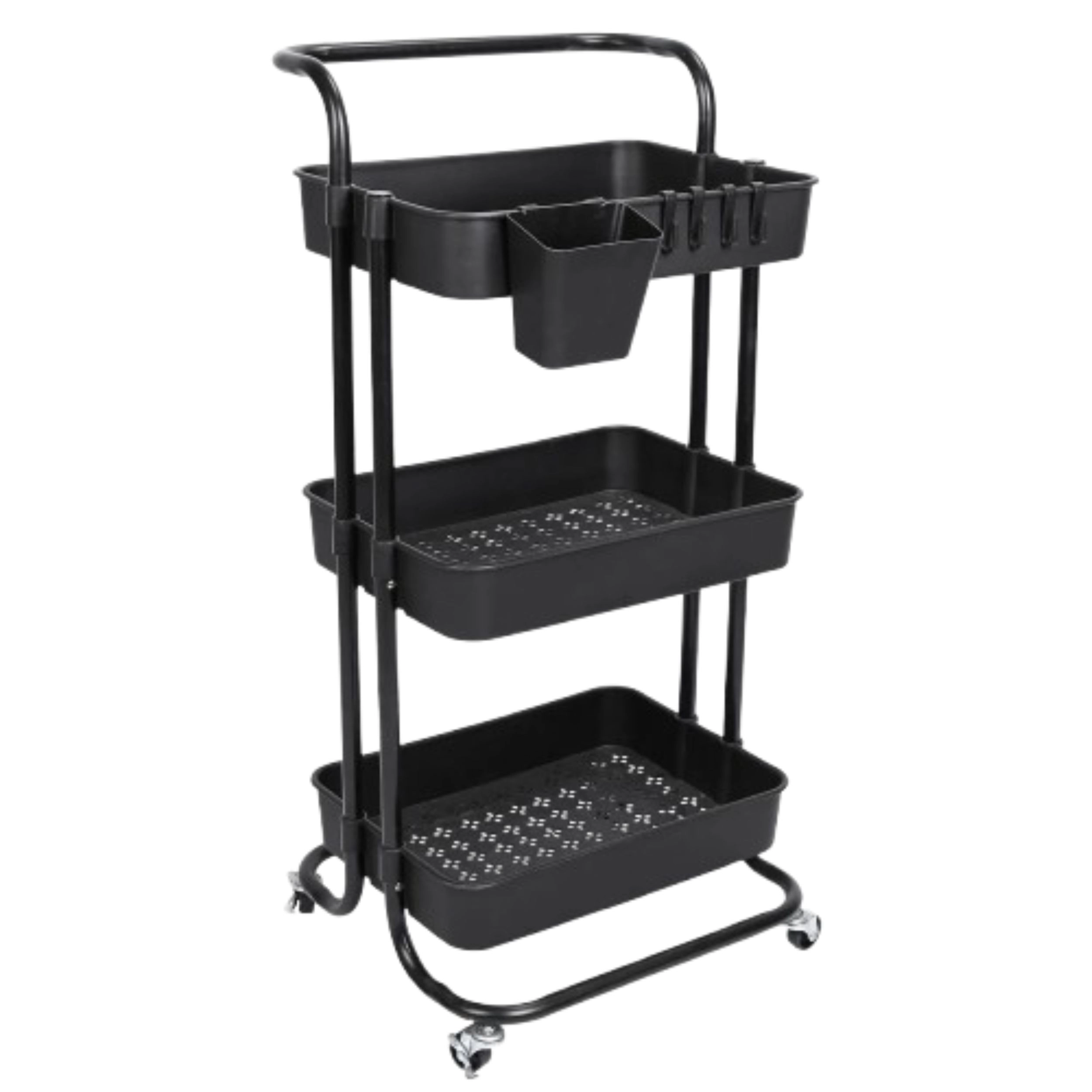 SS Design 3 Tier Rolling Utility Cart With Mesh Baskets Lockable Wheels
