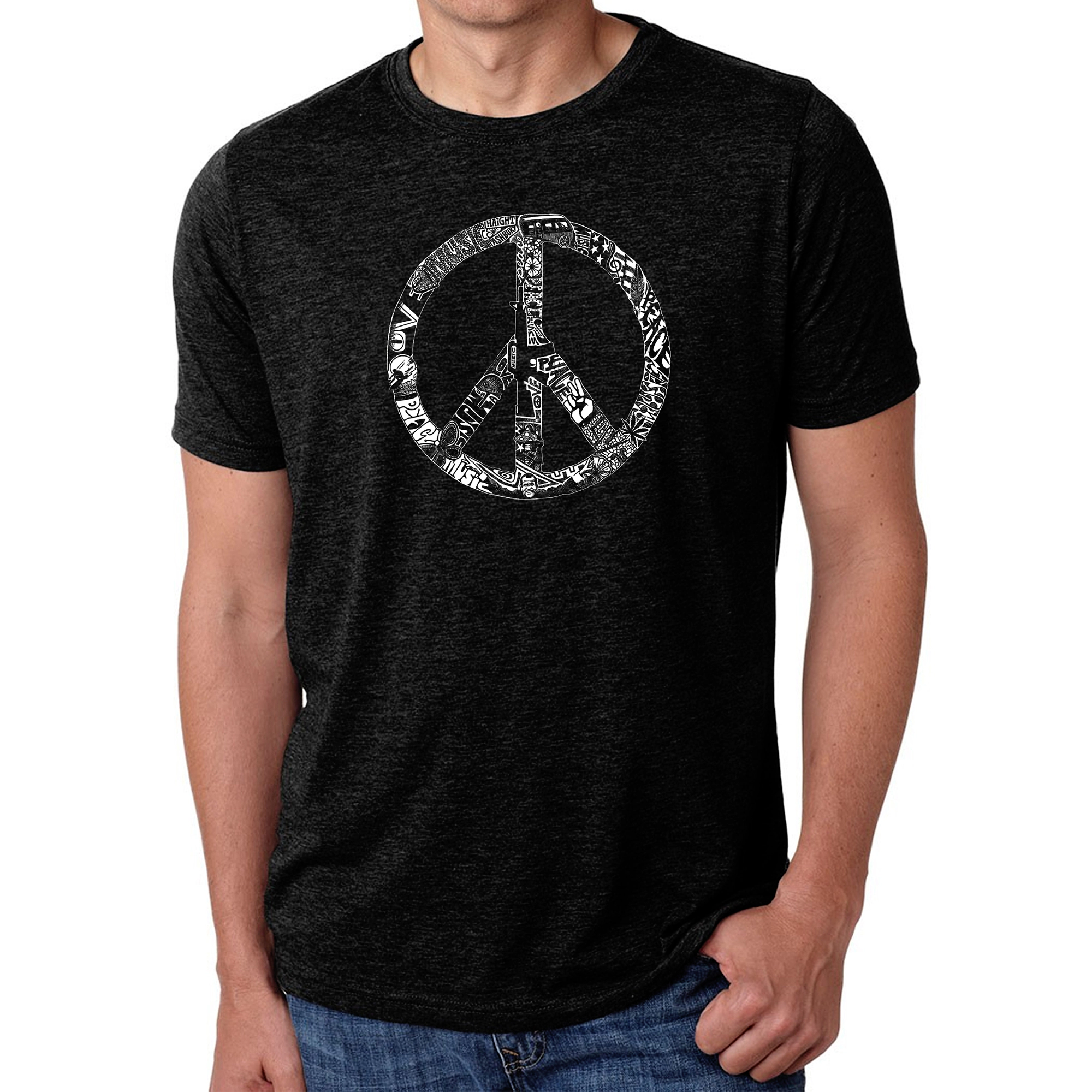 LA Pop Art Men's Cotton-Poly Word T-Shirt - PEACE, LOVE & MUSIC