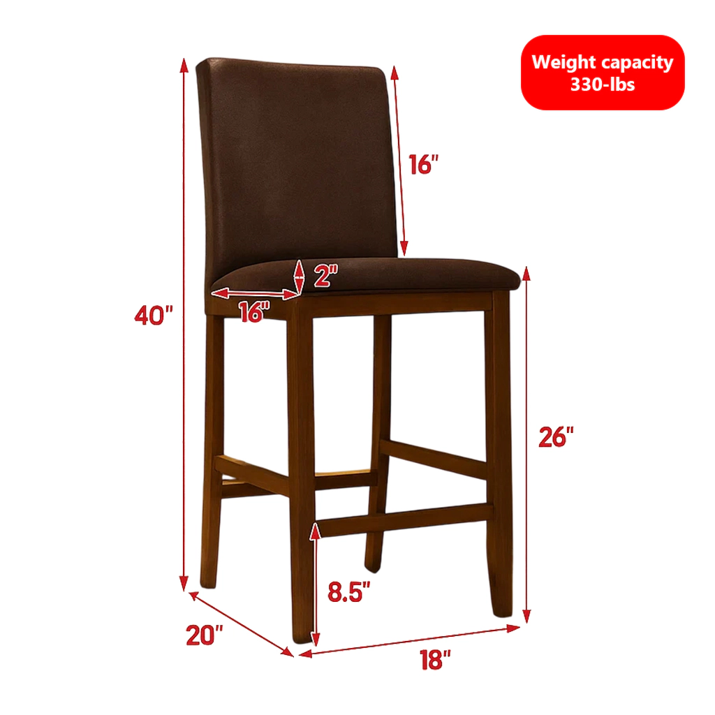 Hivvago 2-Piece Upholstered Counter Stool Set with Durable Rubberwood Frame