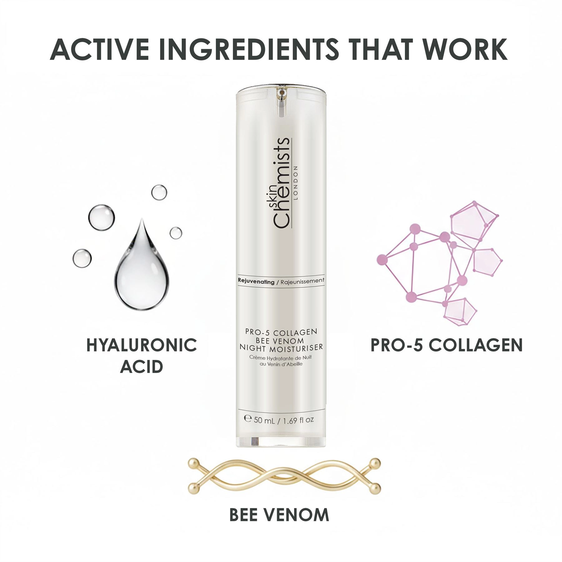 skinChemists Pro-5 Collagen Bee Venom Night Moisturiser 50ml - Firming Anti-Aging Night Cream