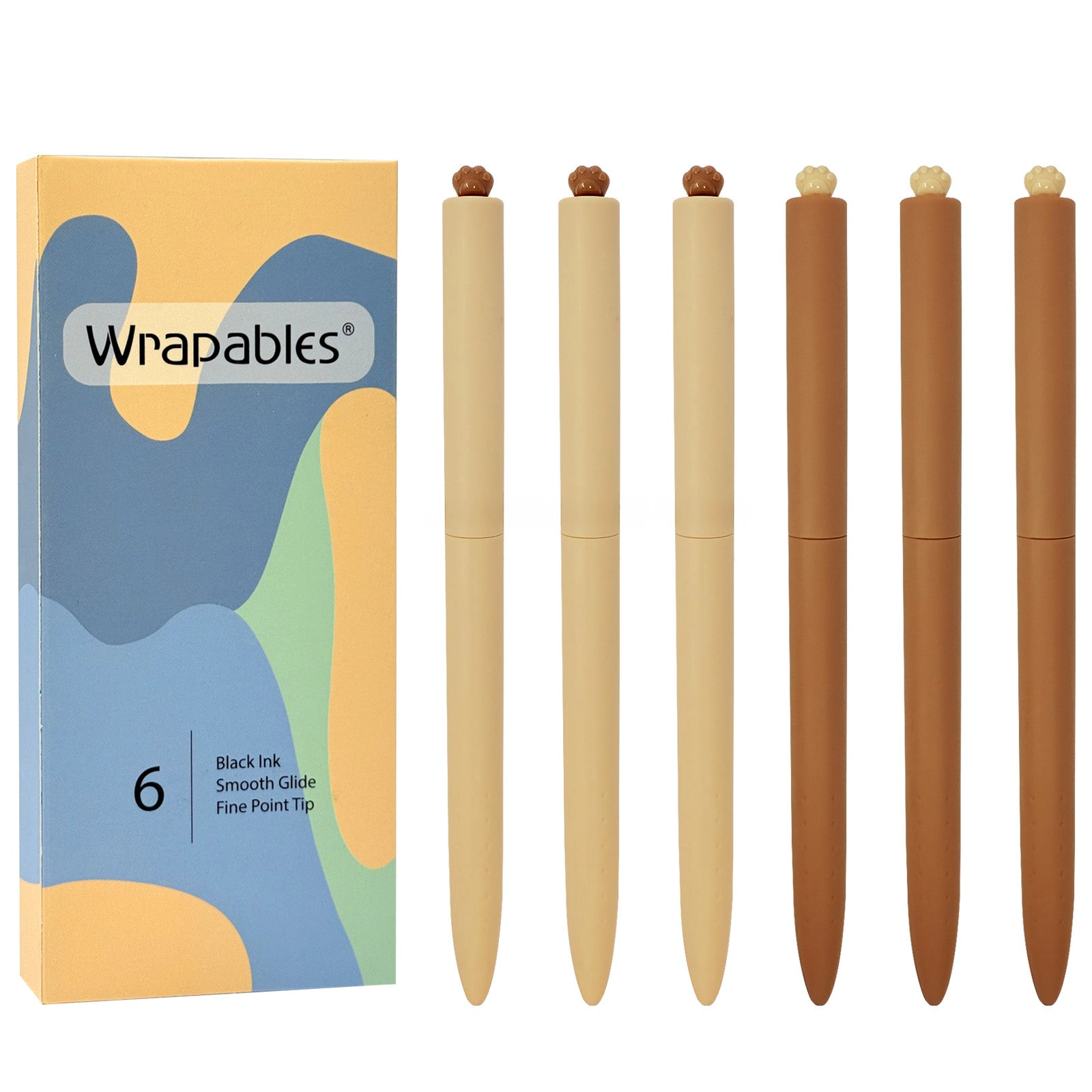 Wrapables Retractable Black Ink Gel Pens, 0.5mm Fine Point for Home and Office, Sepia, Set of 6