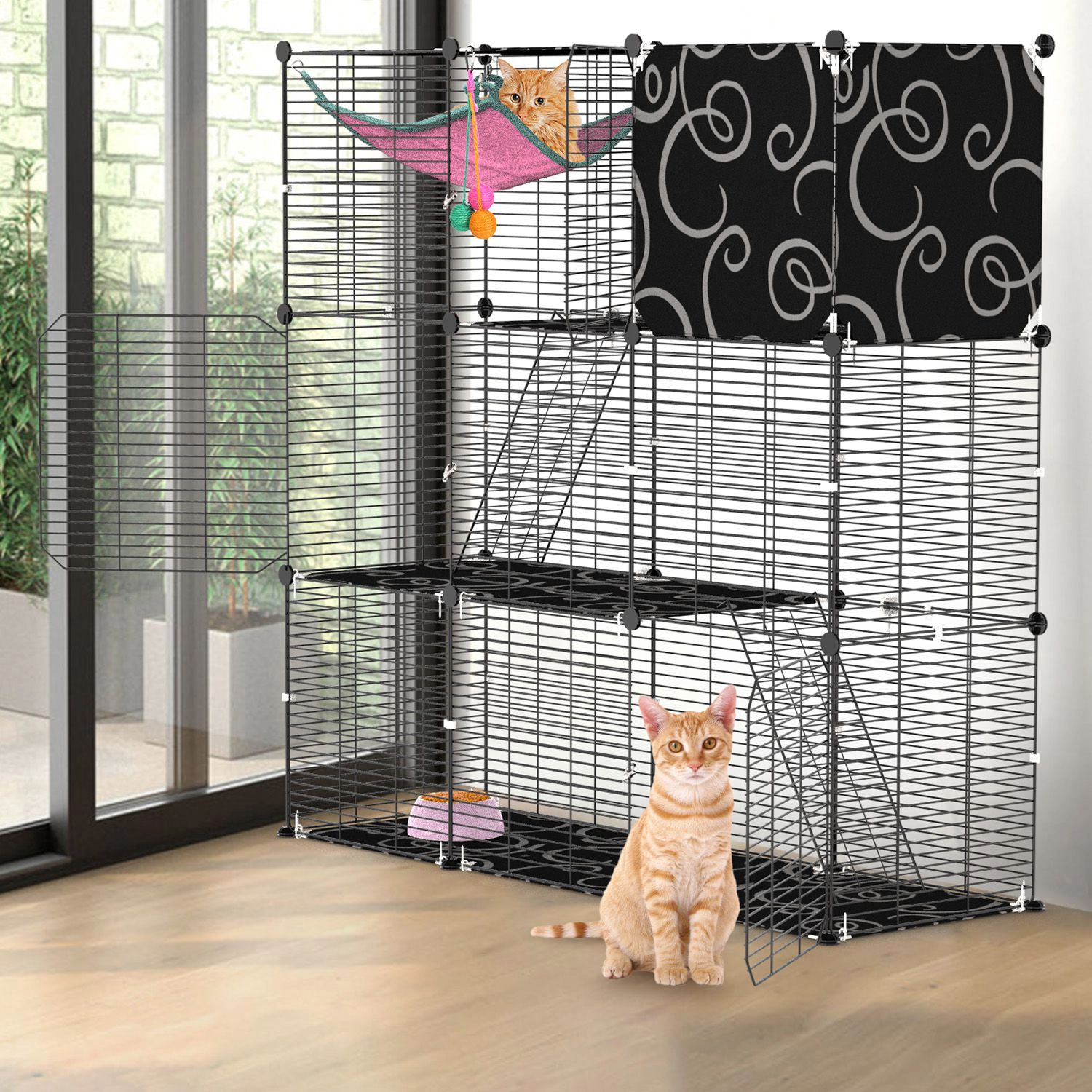 GBruno 3-Tier Wire Cat Cage Enclosure With Hammock