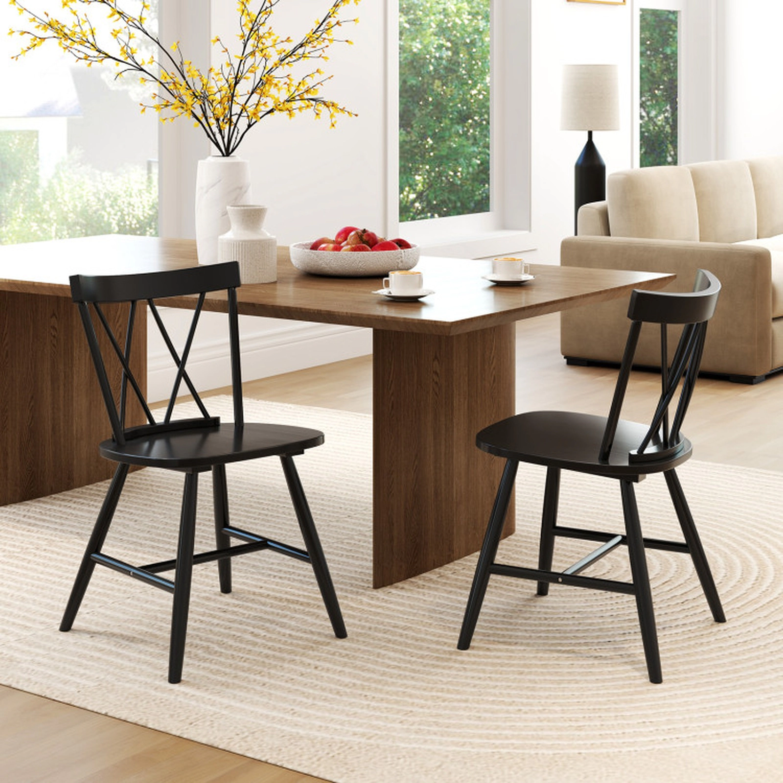 SUGIFT Black Farmhouse Cross Back Rubber Wood Frame Set of 2 Kitchen Dining Chairs