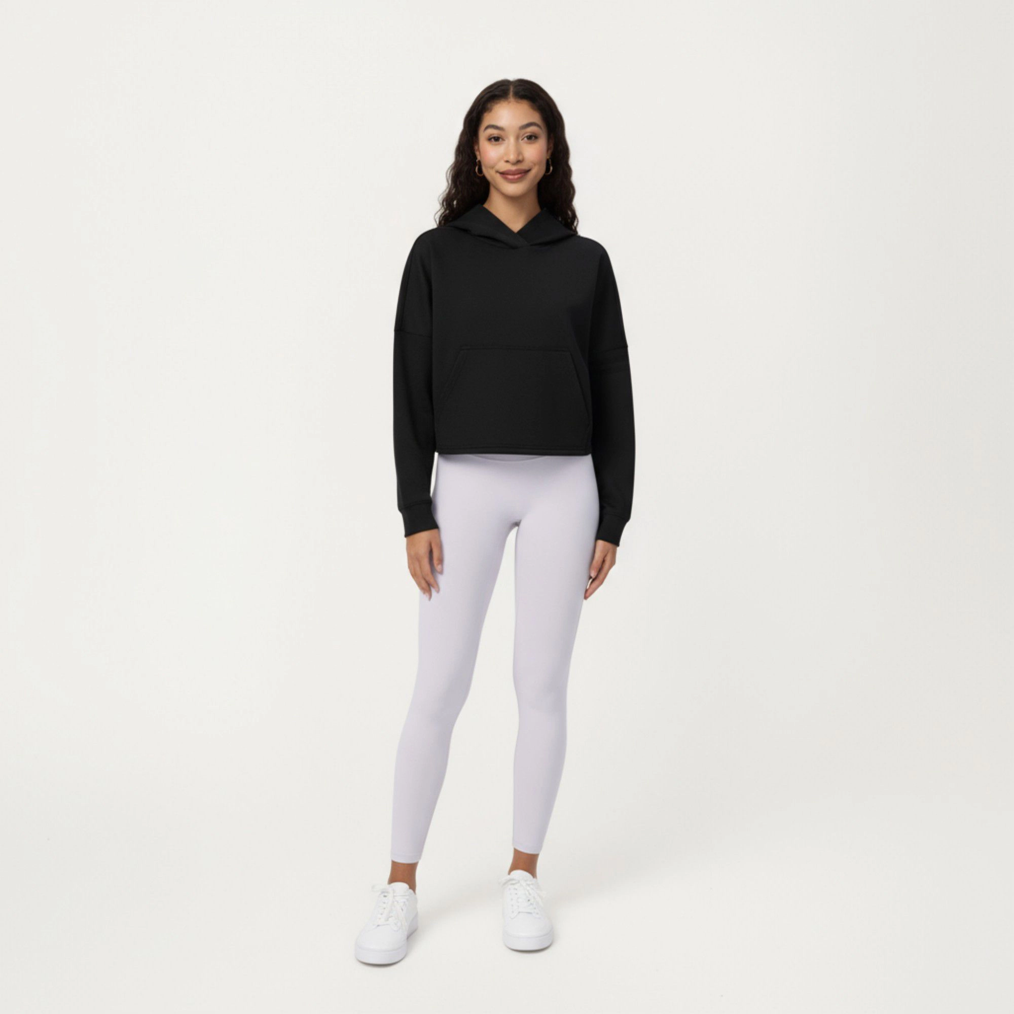 Anna-Kaci Women's Long Sleeve Cropped Hoodie with Kangaroo Pocket and Striped Detail