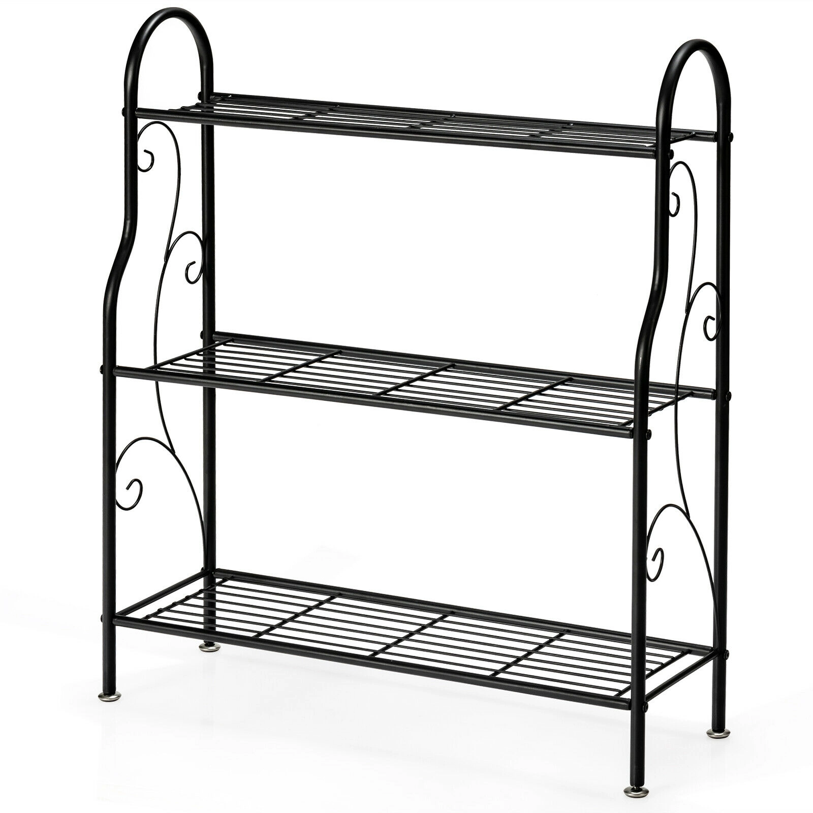 SlickBlue Metal 3 Tier Plant Stand Black Steel Storage Rack for Plants Books Shoes Home Use
