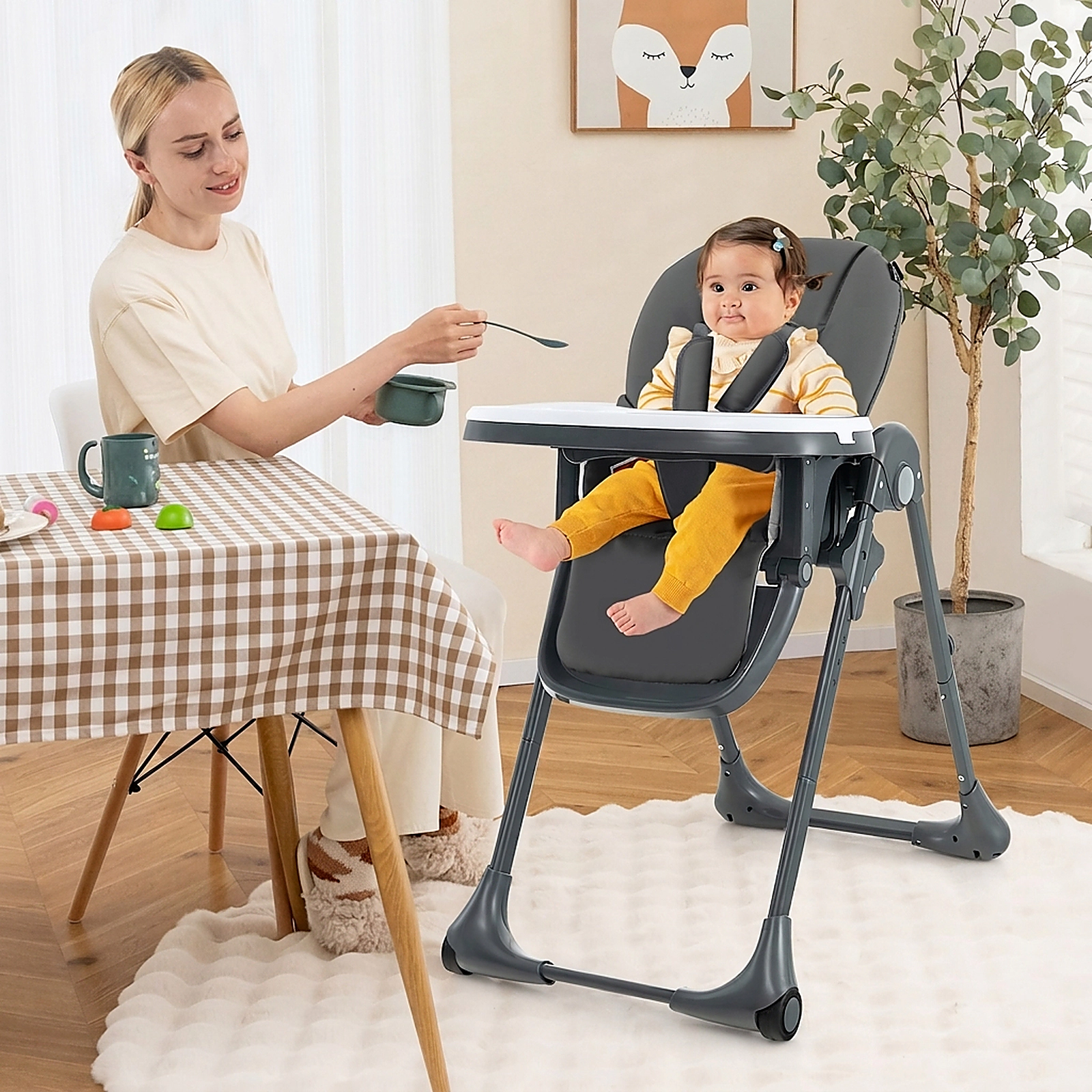 SUGIFT 3-in-1 Convertible Baby High Chair with 7 Heights and Double Food Tray 33-lb Capacity Ages 6-36 Months Dark Gray