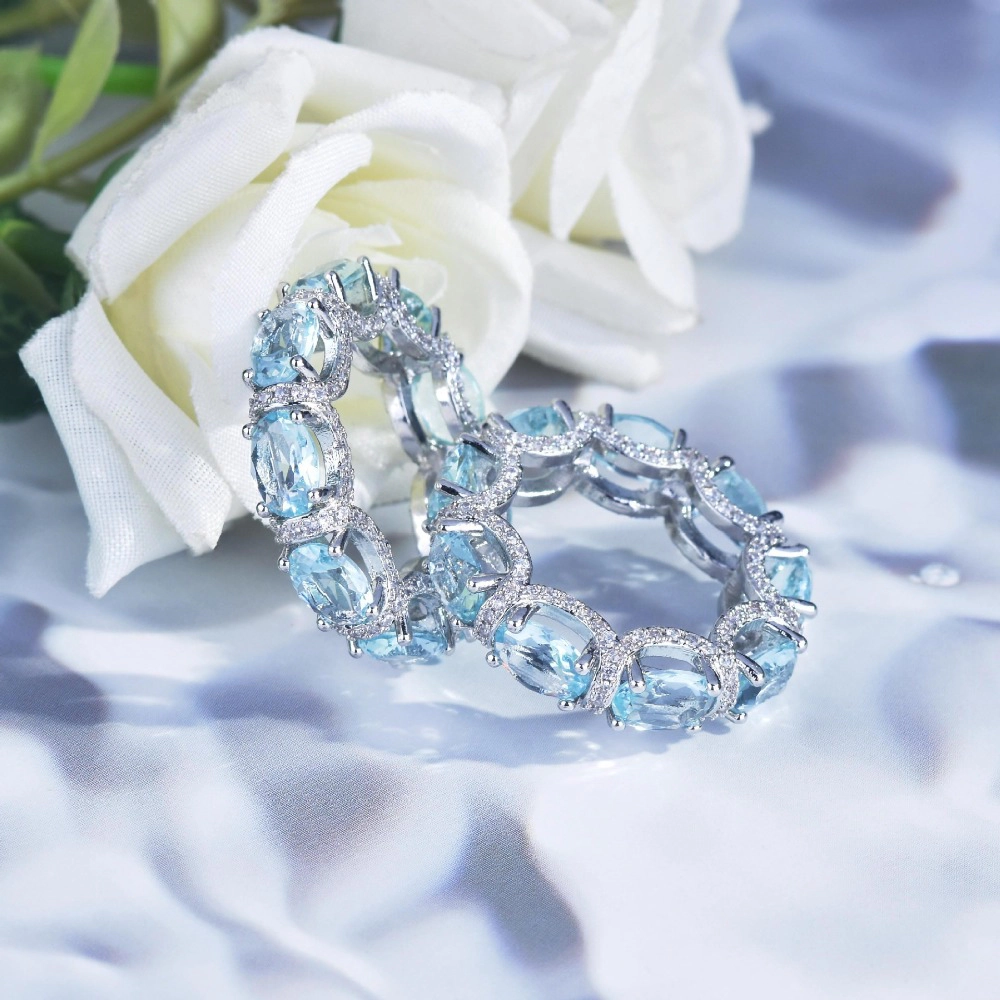 Oval-Cut Sea Blue Crystal Engagement Ring