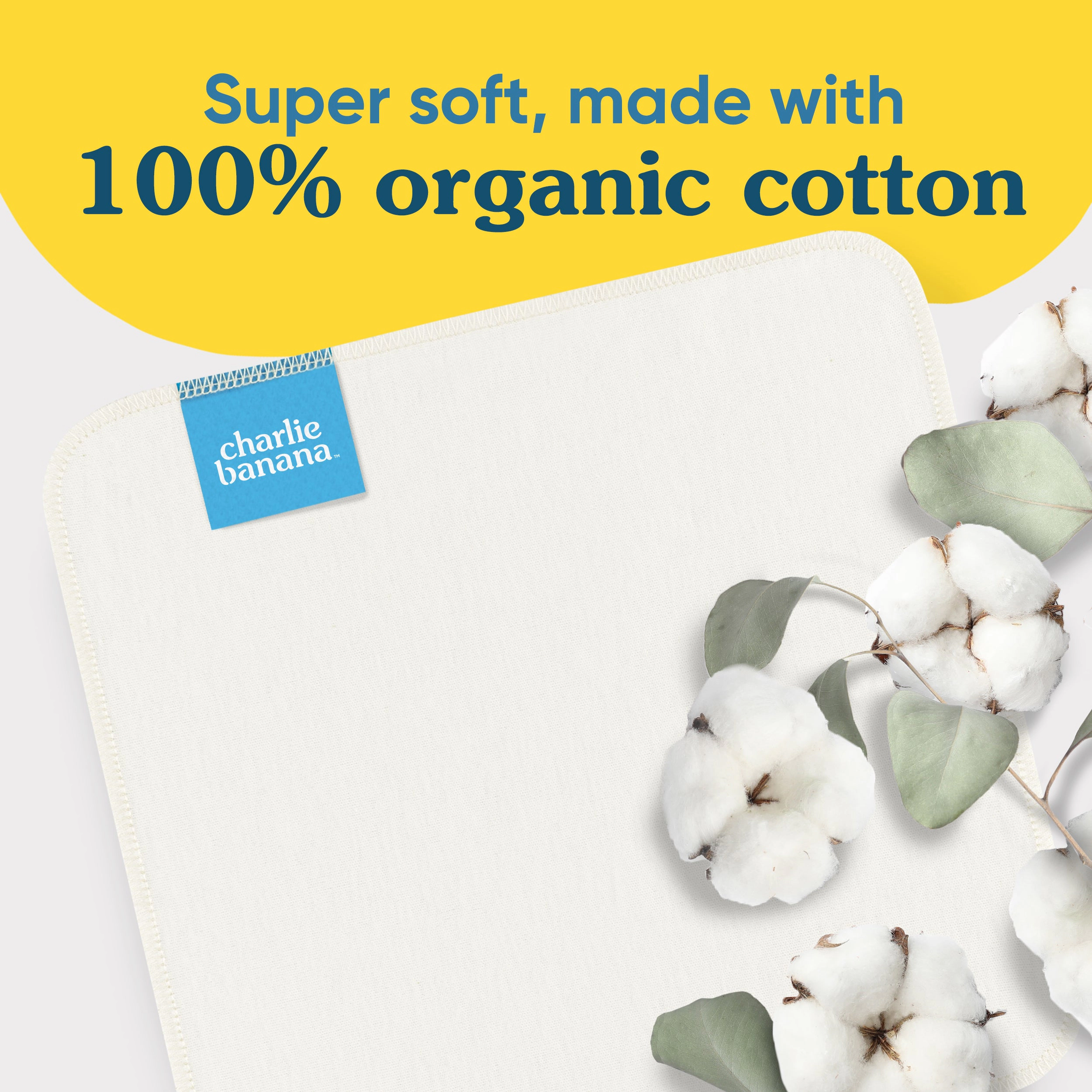 Charlie Banana Organic Cotton Baby Wipes - 10 Reusable 9 x 9 in, OEKO-TEX Certified