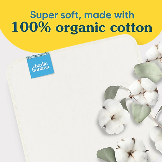 Charlie Banana Organic Cotton Baby Wipes - 10 Reusable 9 x 9 in, OEKO-TEX Certified