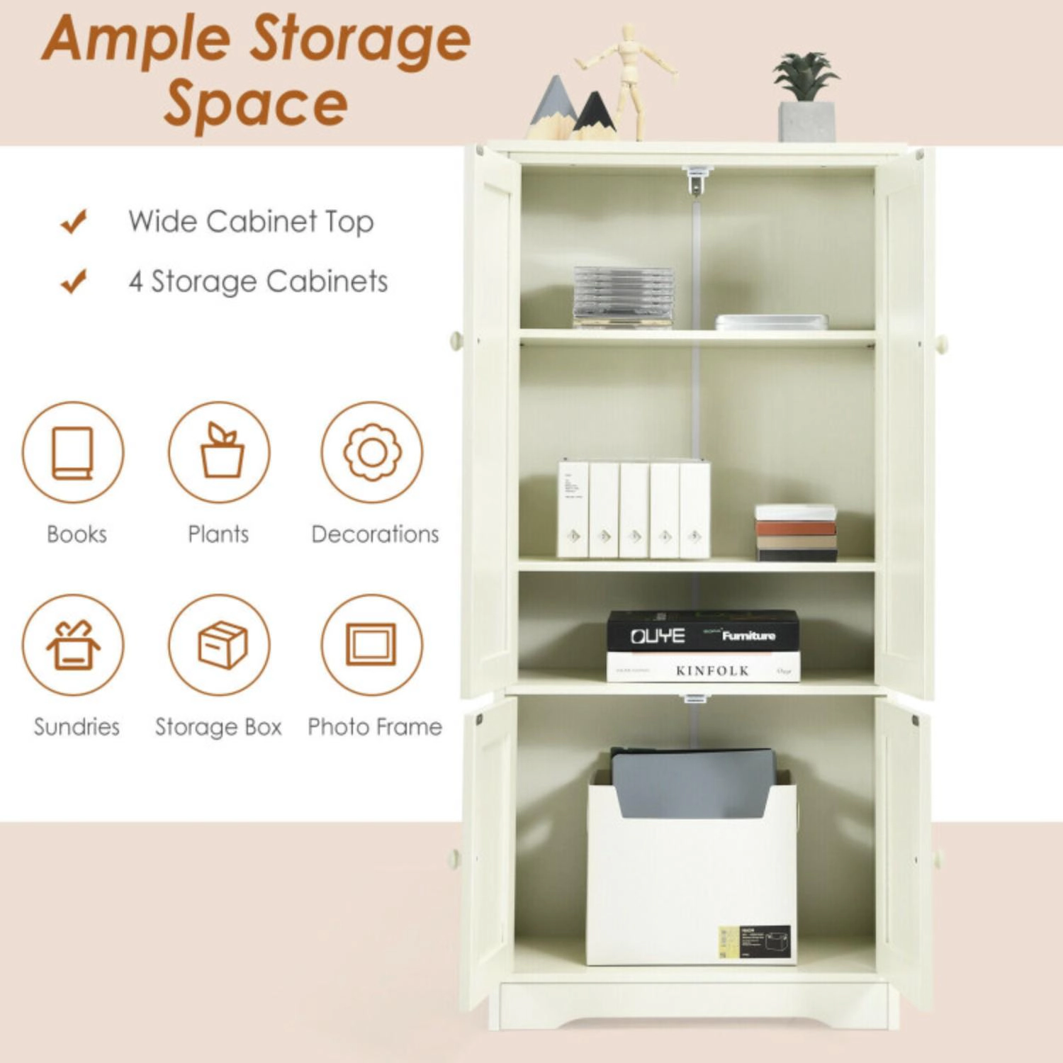Hivvago Accent Floor Storage Cabinet With Adjustable Shelves And Antique 2-Door