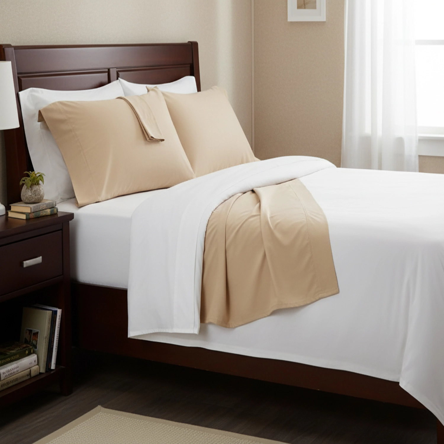Castle Hill Premium Lightweight 440 Thread Count Cotton Sateen 4 Pieces Sheet Set King Taupe