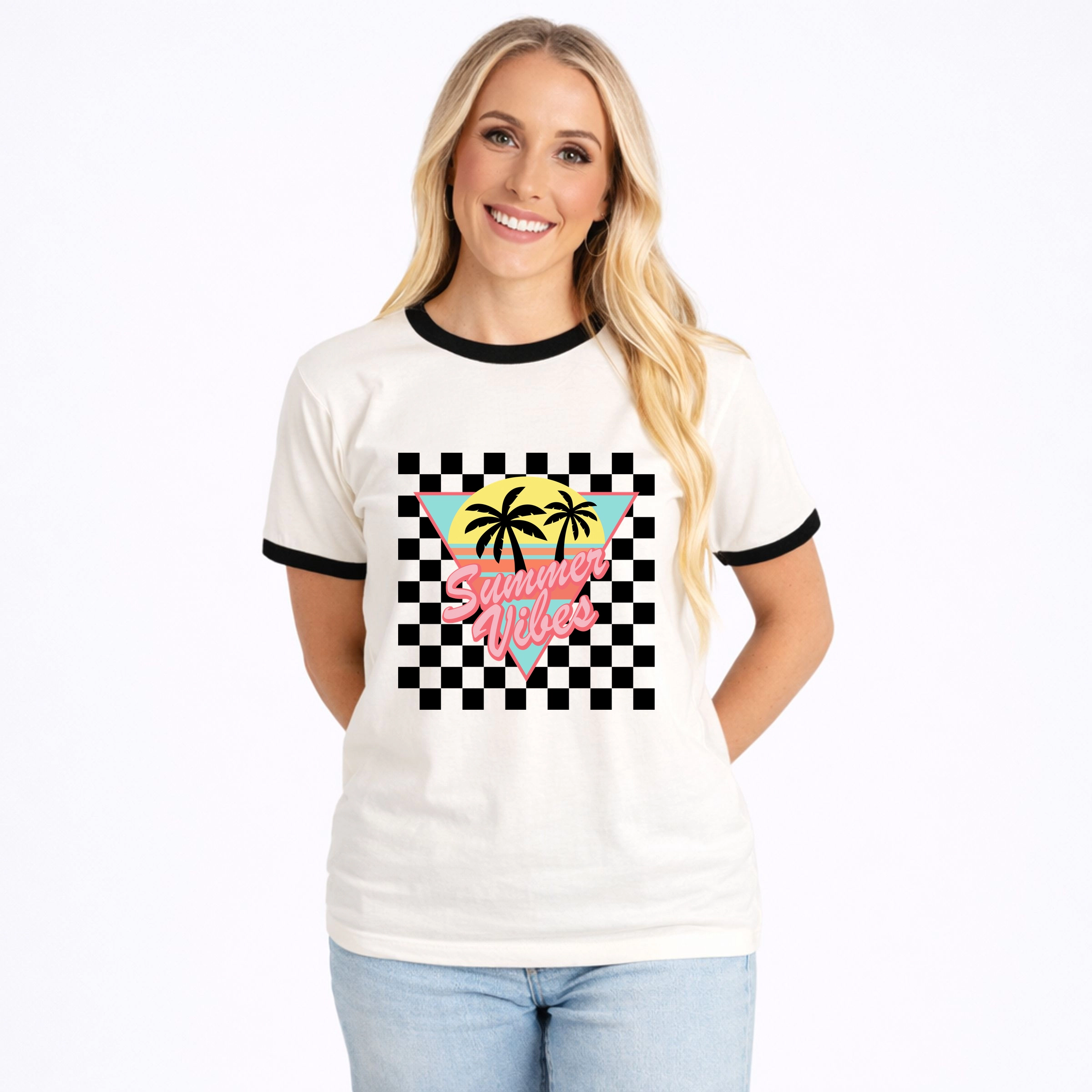 Simply Sage Market - Checkered Summer Vibes Women's Ringer Graphic T-Shirt