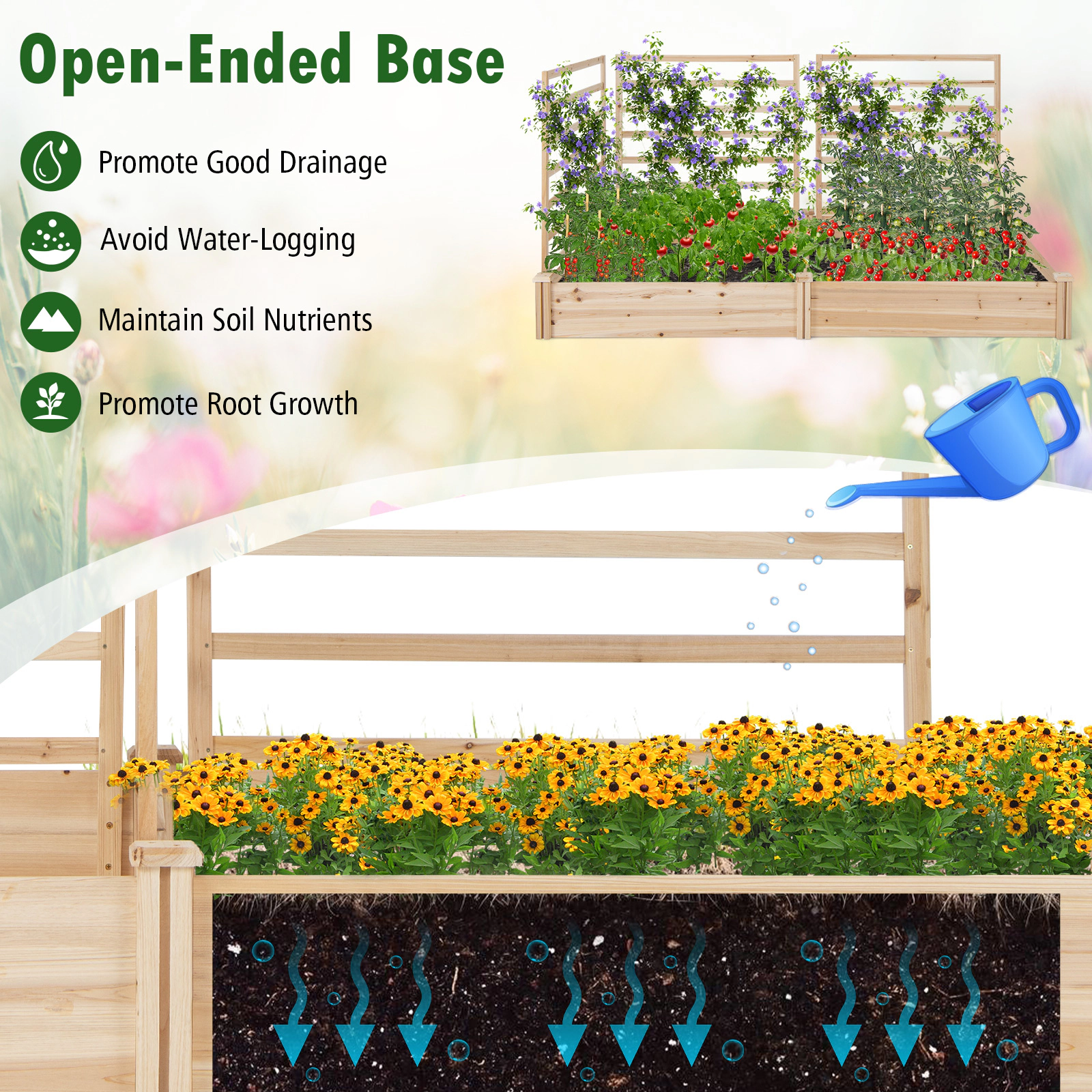 SlickBlue Wooden Garden Planter Box with Trellis for Vining Plants