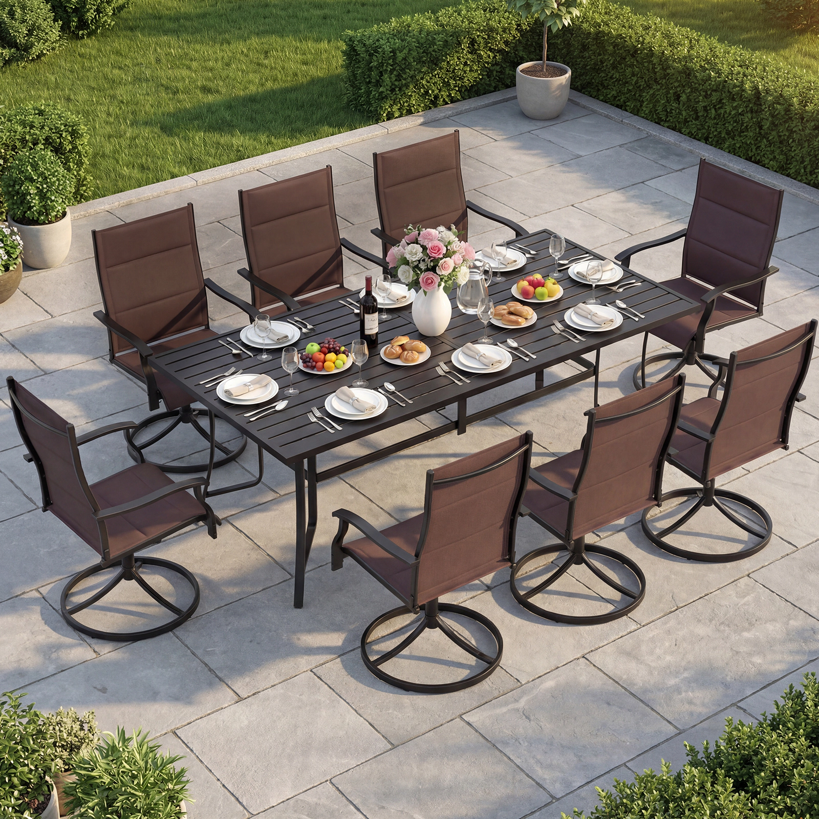 LJG Padded Patio Swivel Chairs Set of 2 Ergonomic Outdoor Dining with Breathable Fabric