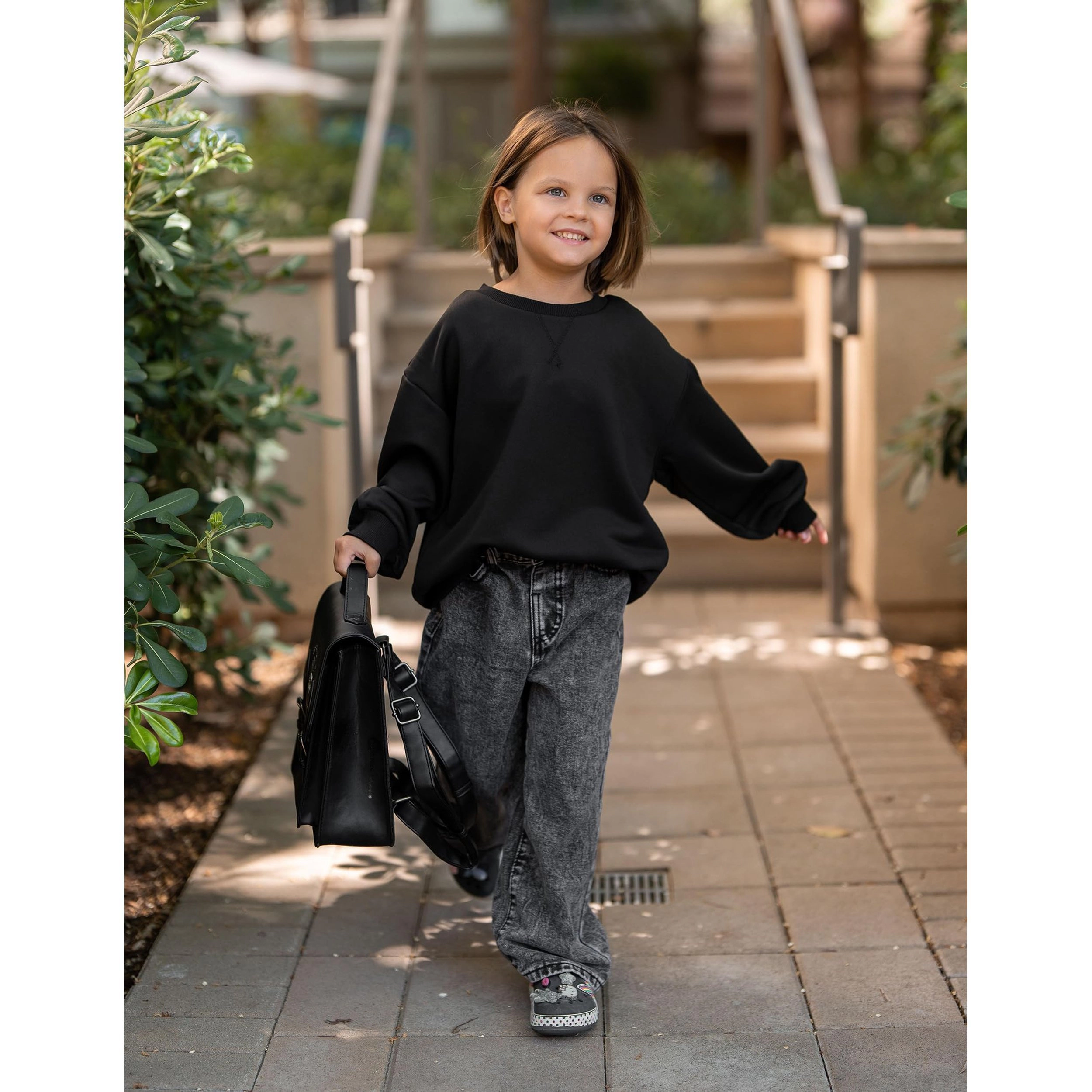 Arshiner Girls Oversized Crewneck Sweatshirt Kids Long Sleeve Pullover Tops Fall Casual Clothes