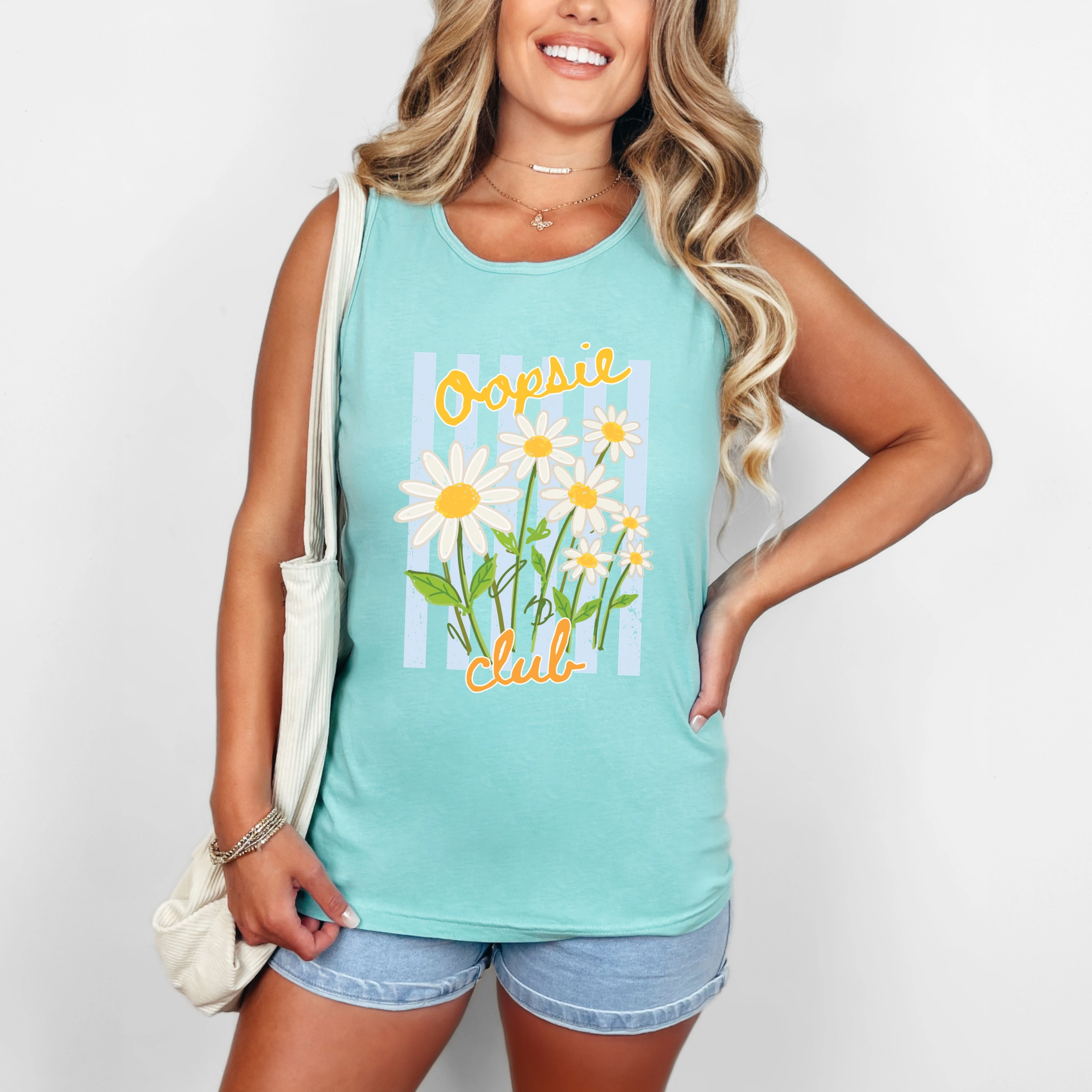 Simply Sage Market - Women's Garment Dyed Graphic Tank Top Oopsie Daisy Club Stripes