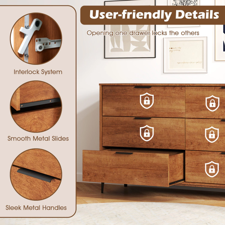 Hivvago 6-Drawer Dresser With Interlock System For Bedroom Living Room