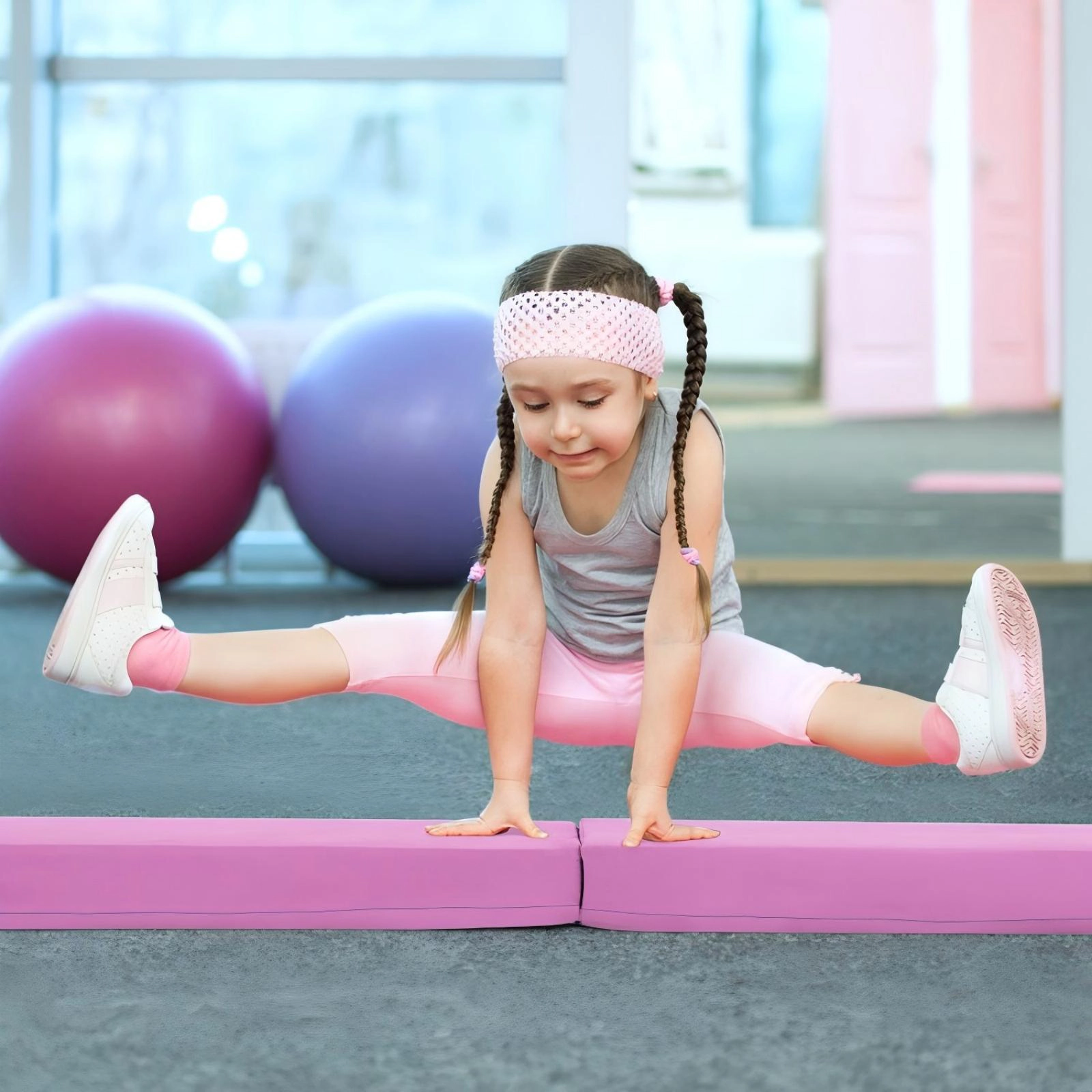 SUGIFT Purple 7-ft 160-lb Capacity Folding Gymnastics Balance Beam with Removable Suede Cover and Non-Slip Base