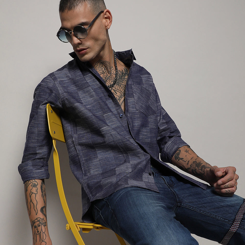 Men's Heathered Denim Check Shirt