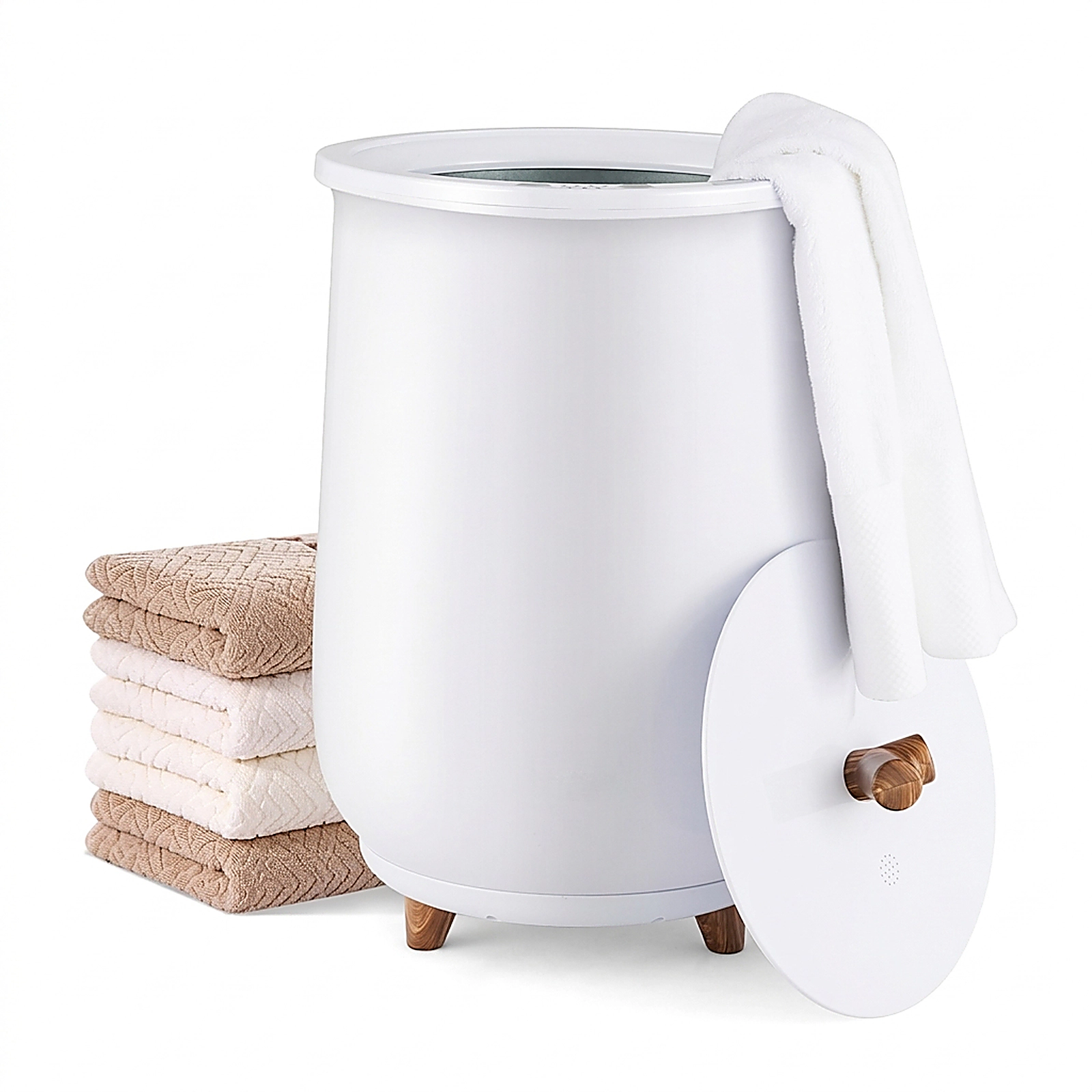 SUGIFT Large 23L Bucket-Style Towel Warmer with Heating Modes and Fragrant Disc Holder 13.5 x 21 in Plastic Body White