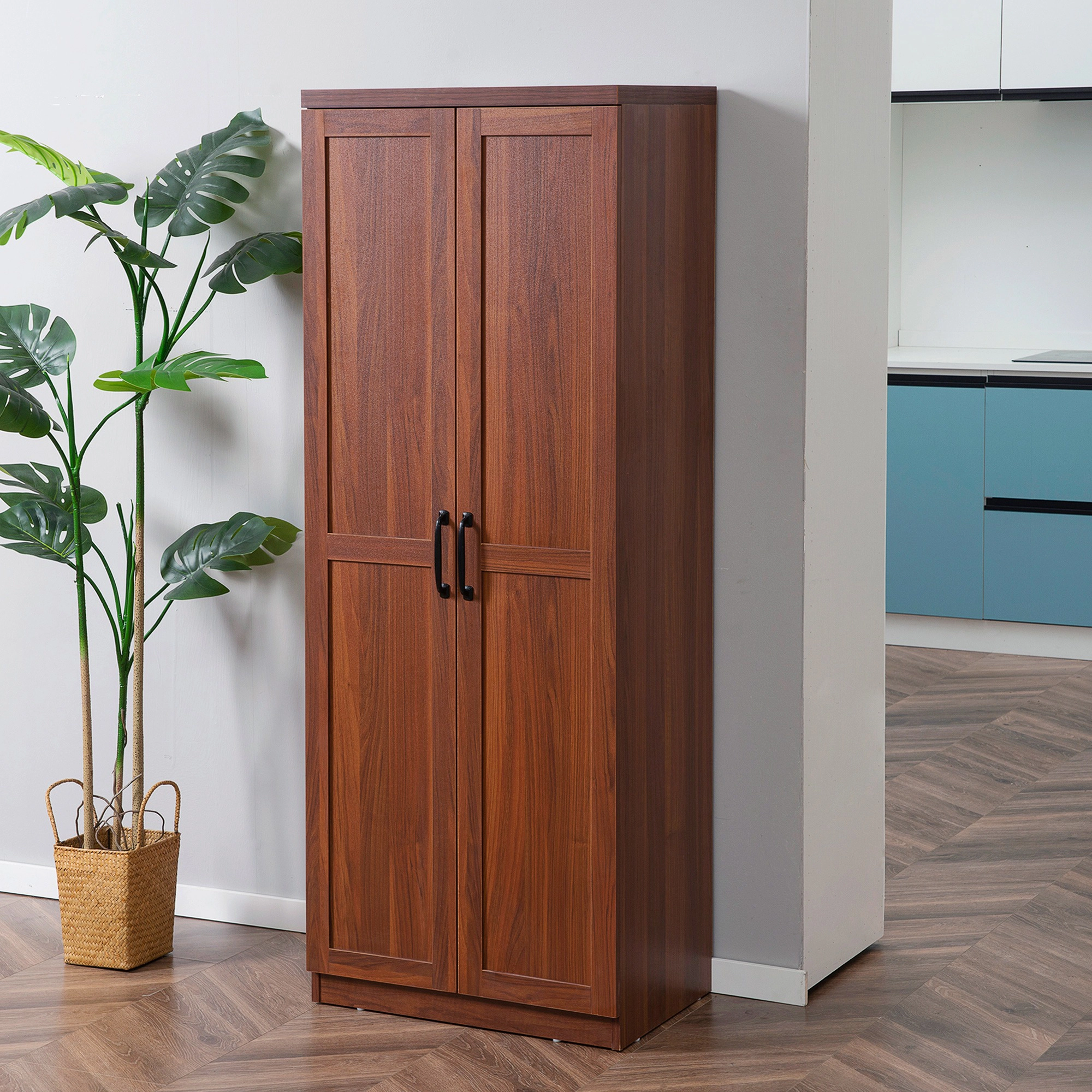 HONGGE 63" 2-Door Kitchen Pantry Freestanding Storage Cabinet with 5-tier Shelving and 2 Adjustable Shelves for Dining