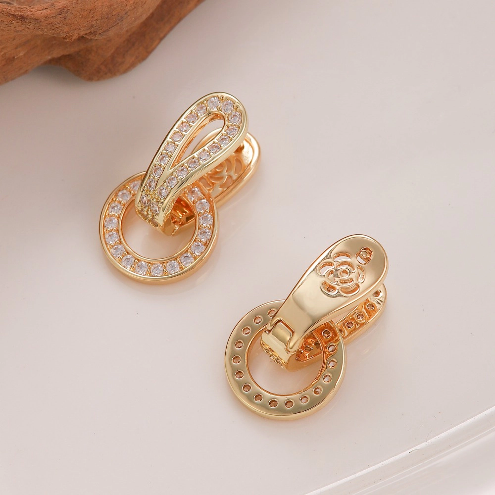 Interlocked Oval Circle Pave CZ Drop Huggie Earring