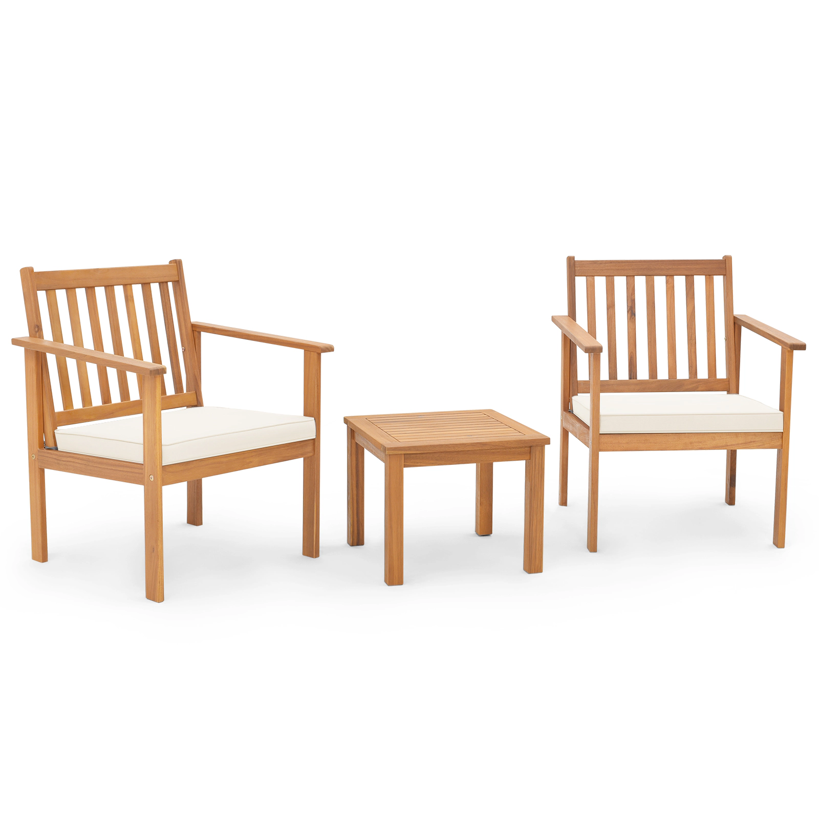 LJG 3 Pieces Patio Wood Furniture Set with Soft Cushions for Porch