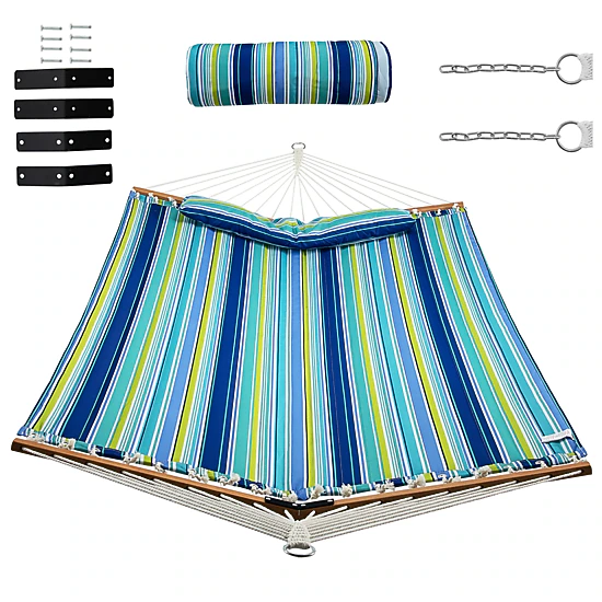 SUGIFT Foldable Portable Patio Hammock Swing Chair Bed 265-lb Capacity Detachable Pillow Light Blue+Yellow/Blue+Green