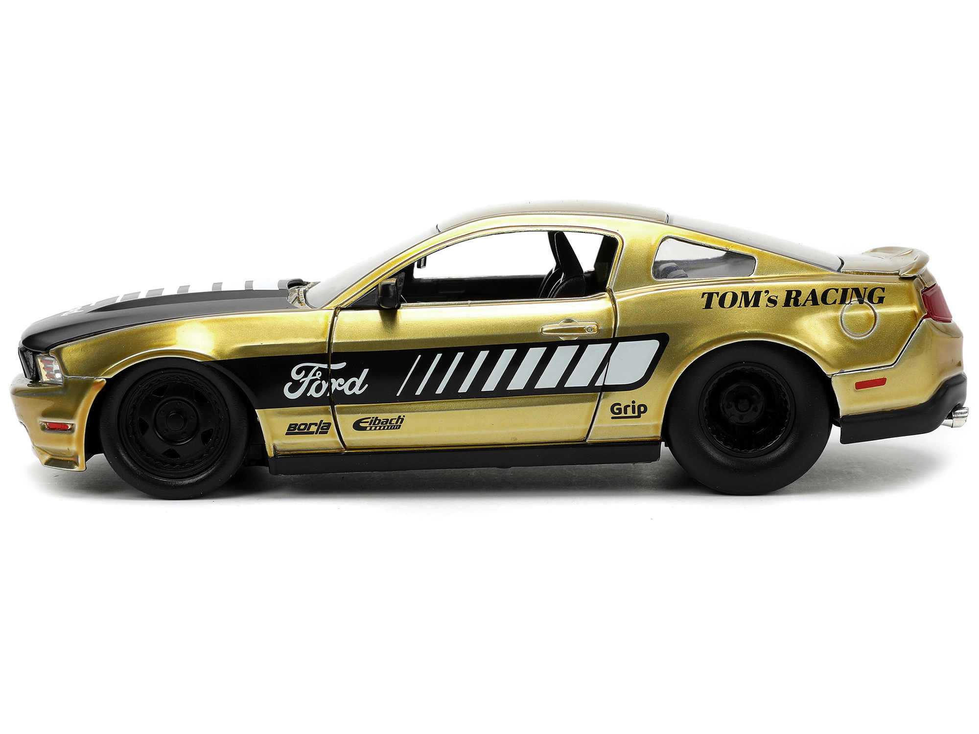 Jada 2010 Ford Mustang GT Gold Metallic with Black Graphics and Hood "Tom's Racing" "Bigtime Muscle" Series