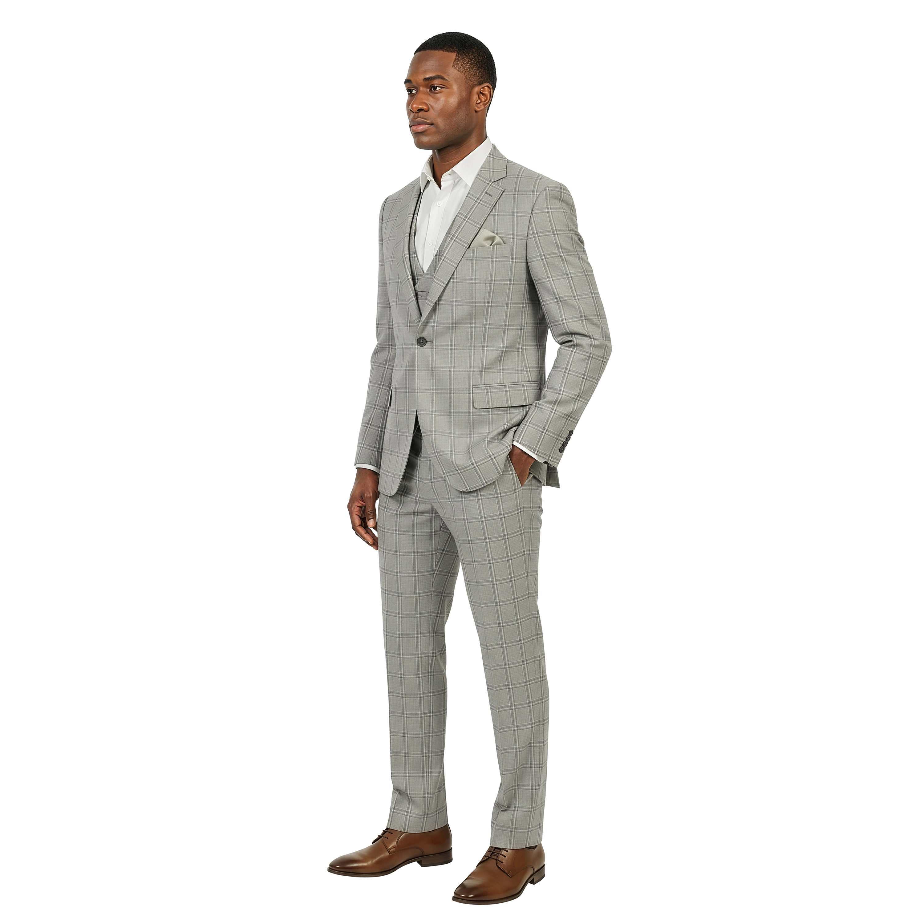 Tazzio Men’s Skinny Fit Shawl Collar Vest 3pc Plaid Suit Set