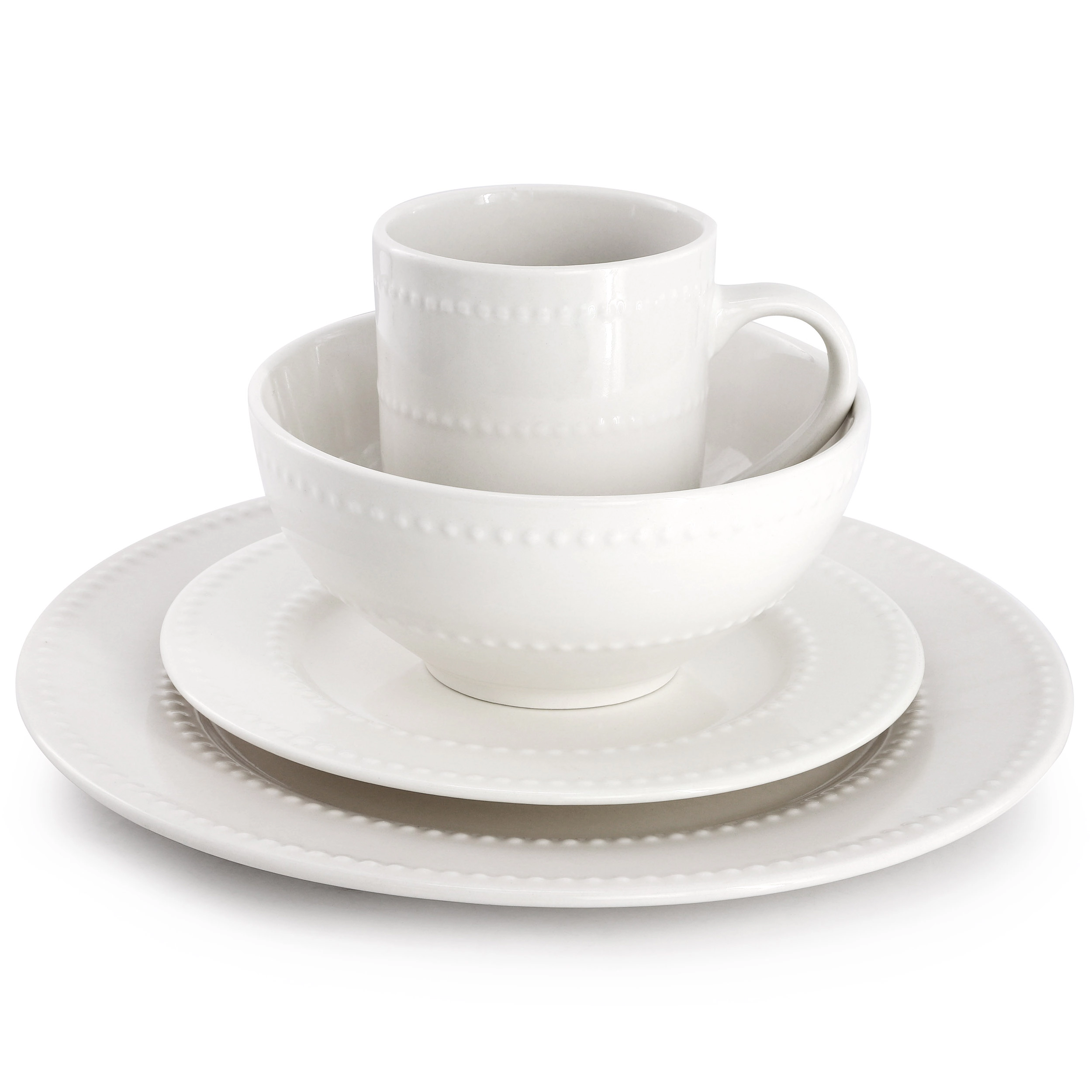 Elama Olevia 16 Piece Embossed Dot Stoneware Dinnerware Set in White